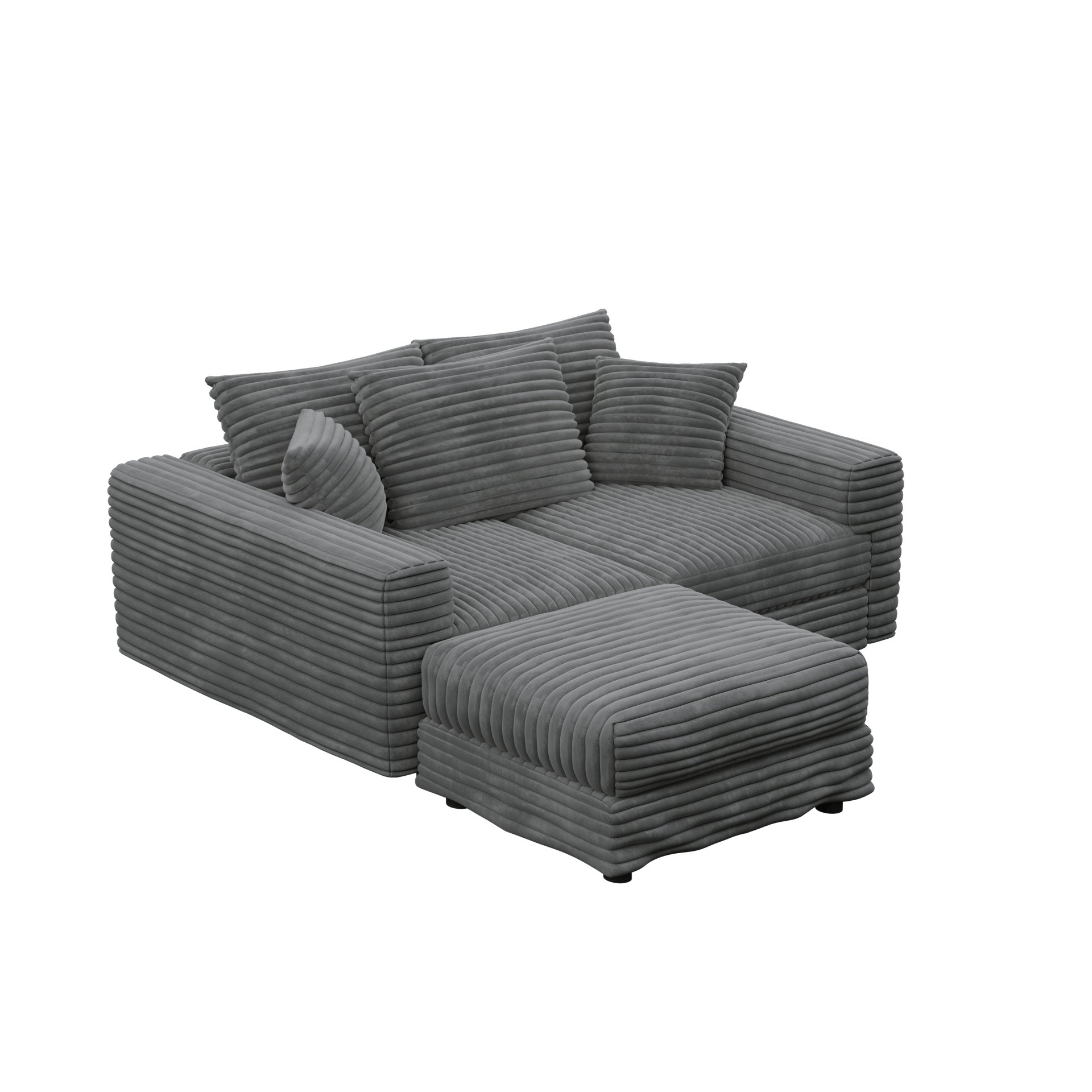 3 Seat Sofa, Deep Seat Couches With Soft Pillows And 1 Ottomans, Convertible Sofa Lounge Chair, For Living Room - Gray - Image 21