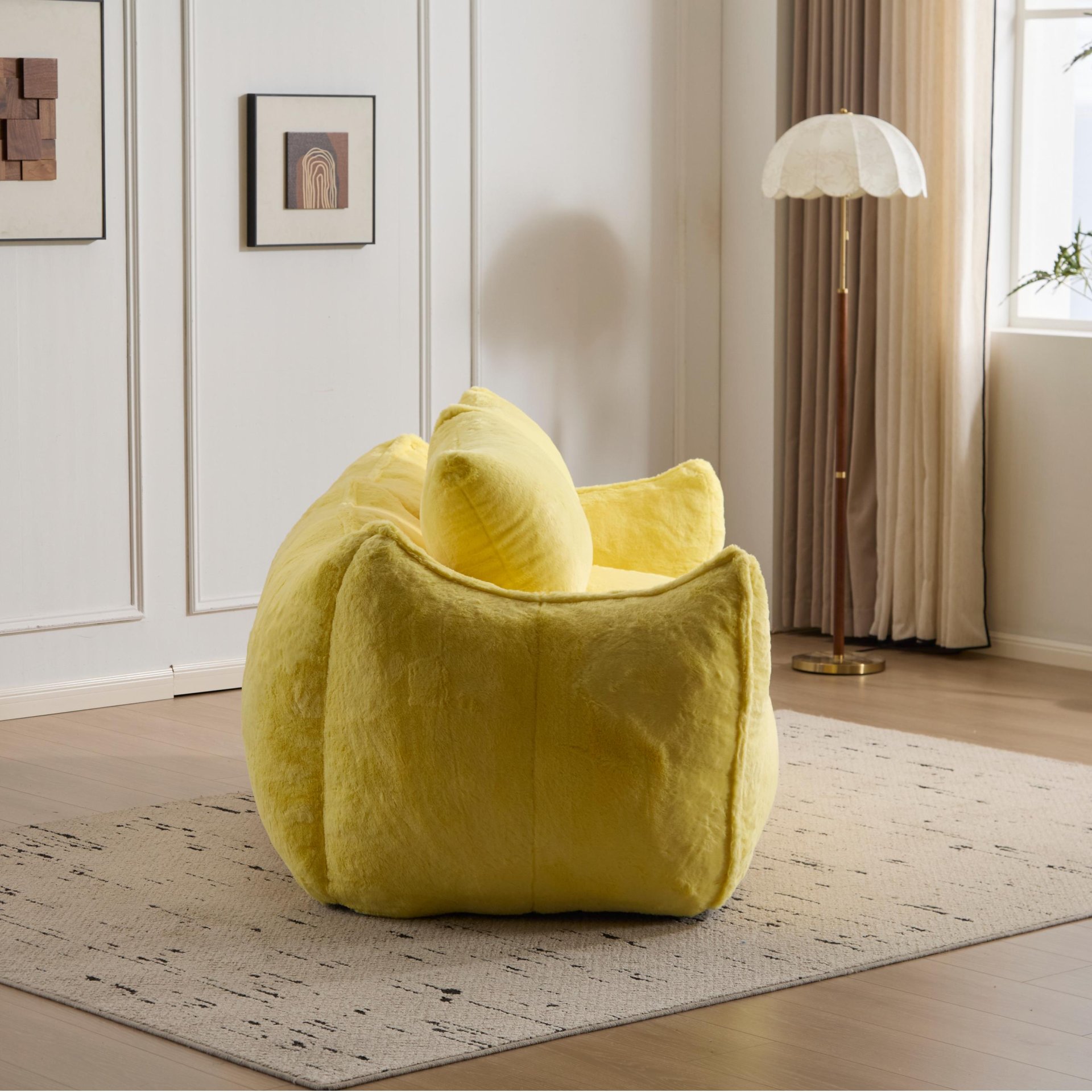 Giant Bean Bag Couch, Ultra Soft Fluffy Loveseat For Living Room Reading Chair With Pillows - Yellow - Image 13
