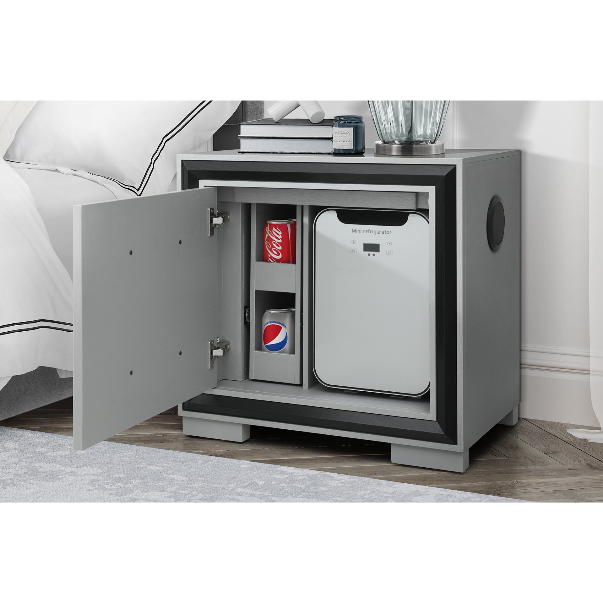 Adelaide - Nightstand With Cooler And Speaker - Grey / Black - Image 5