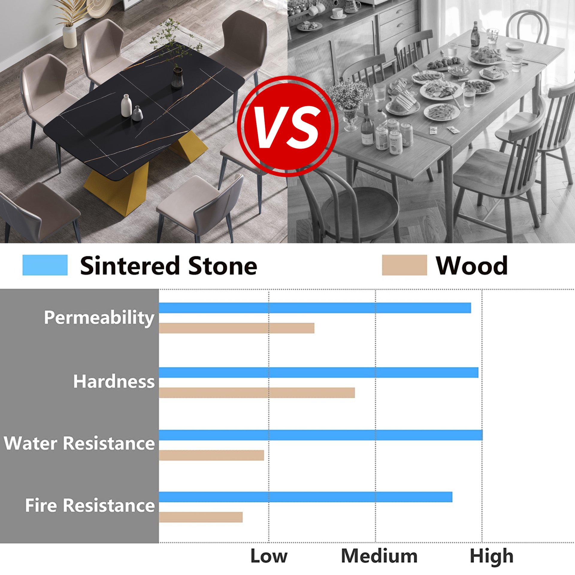 63" Artificial Stone Black Curved Golden Metal Leg Dining Table, 6 People - Black / Gold - Image 10