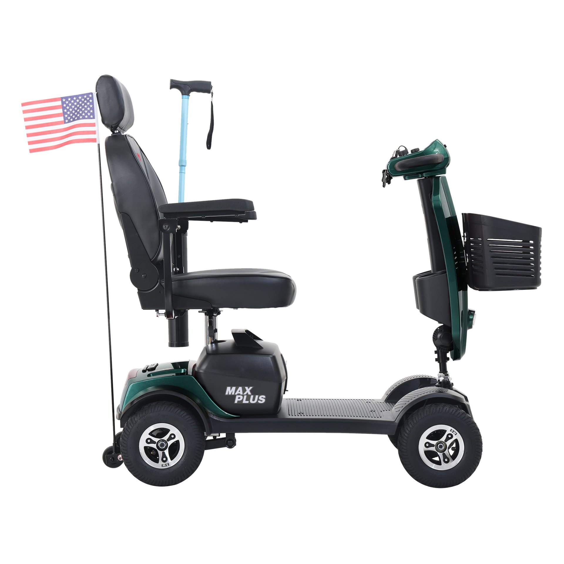 Max Plus - Wheels Outdoor Compact Mobility Scooter With 2 Pieces X 20Ah Lead Acid Battery, 16 Miles, Cup Holders & USB Charger Port - Emerald - Image 3
