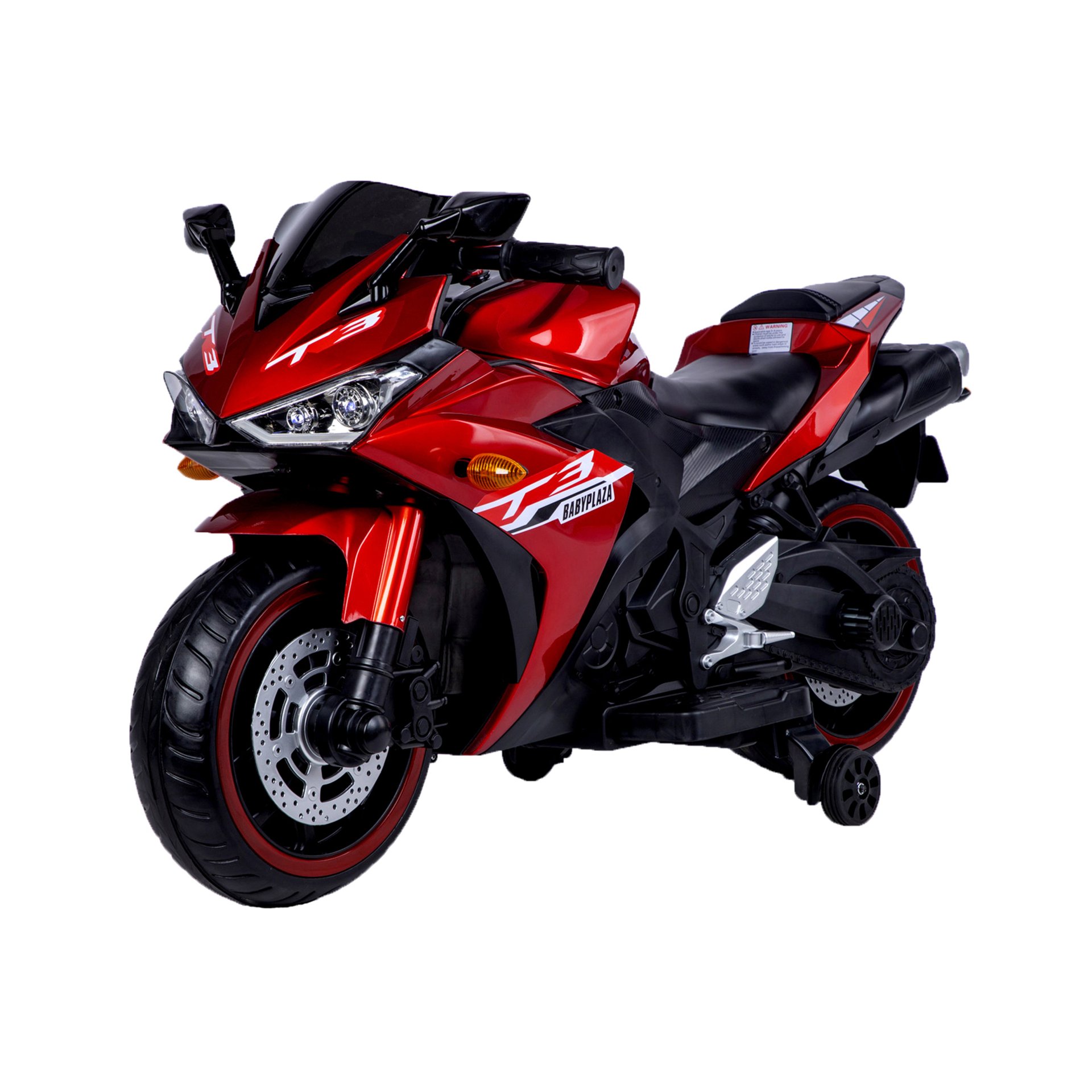 Kids 12V Motorcycle With Training Wheels, Manual Throttle, And Lighting Wheels For Boys And Girls Ages 3-6 - Red - Image 4
