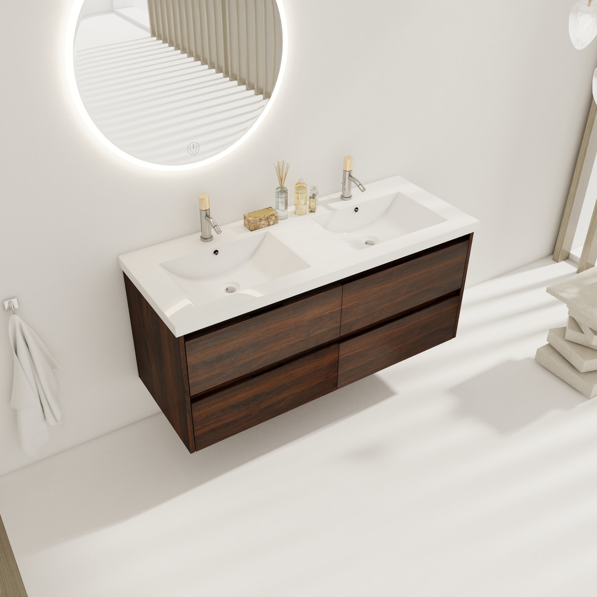 Modern Bathroom Vanity With Dual Resin Sink, Soft Close Drawers - California Walnut - Image 7