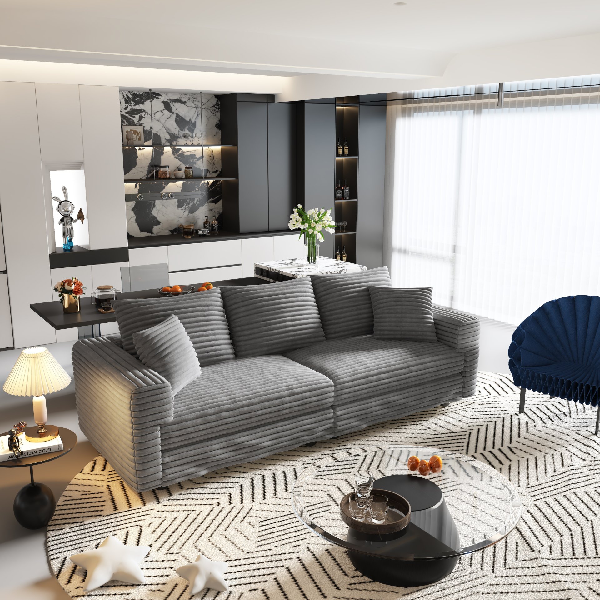 3 Seat Sofa, Convertible Deep Seat Sofa Lounge Chair For Living Room - Gray - Image 5