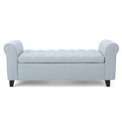 Contemporary Storage Ottoman With Rolled Arms And Button Tufting - Wheat
