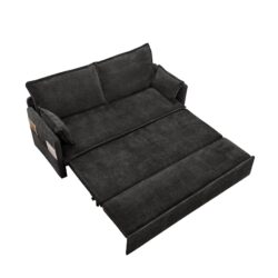 Pull Out Sofa Bed, Corduroy Convertible Sleeper Sofa Couch, Side Storage, And USB / C Type Charging Ports Chair For Living Room - Black