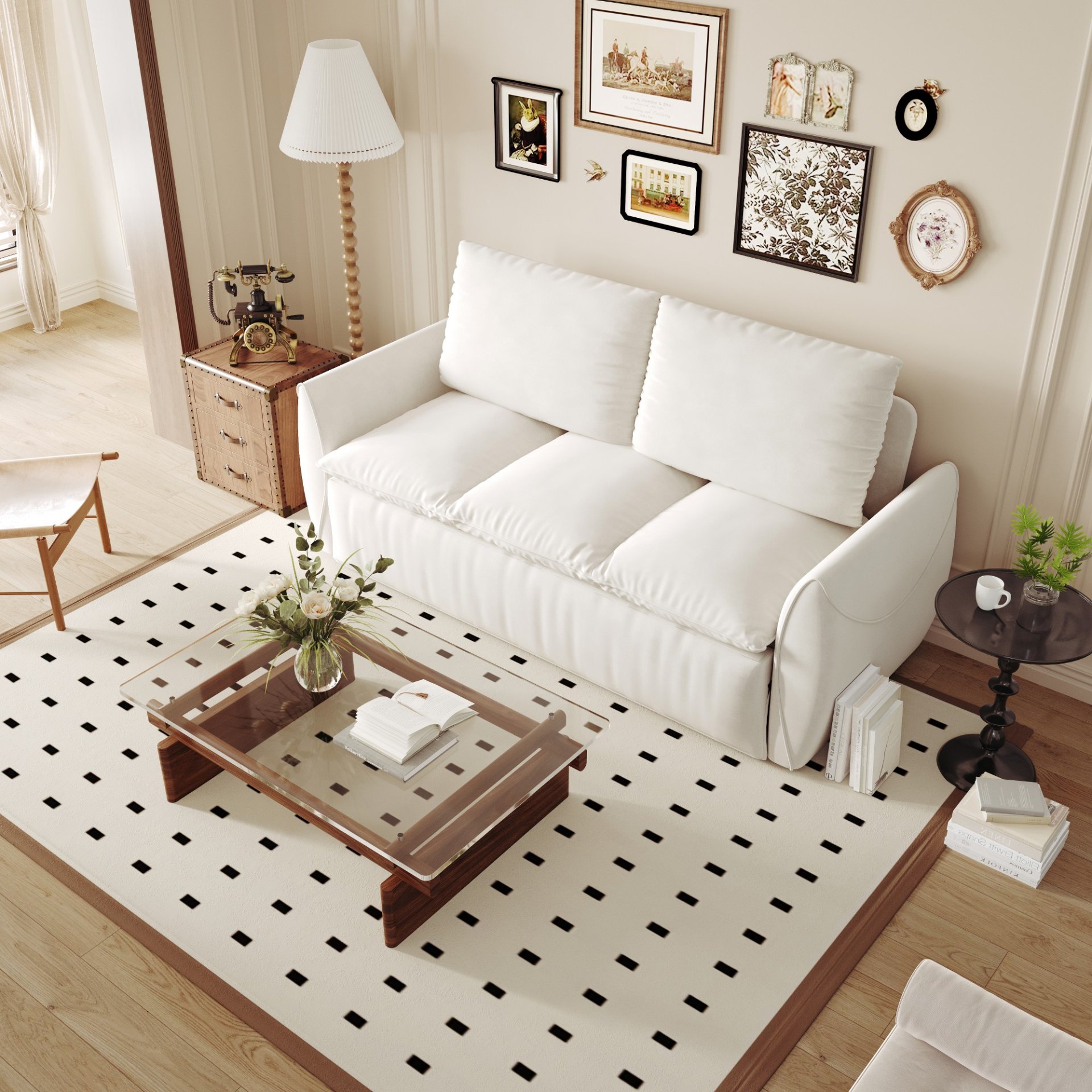 Pull Out Sofa Bed, 3 Seat Convertible Sleeper Sofa With 2 In 1 Pillow And Blanket Set Multifunctional Velvet Loveseat Bed - Beige - Image 7