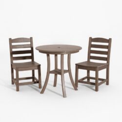 3 Piece Outdoor Dining Set, Round Patio Table With 2 Armless Chairs - Antique Dark Oak