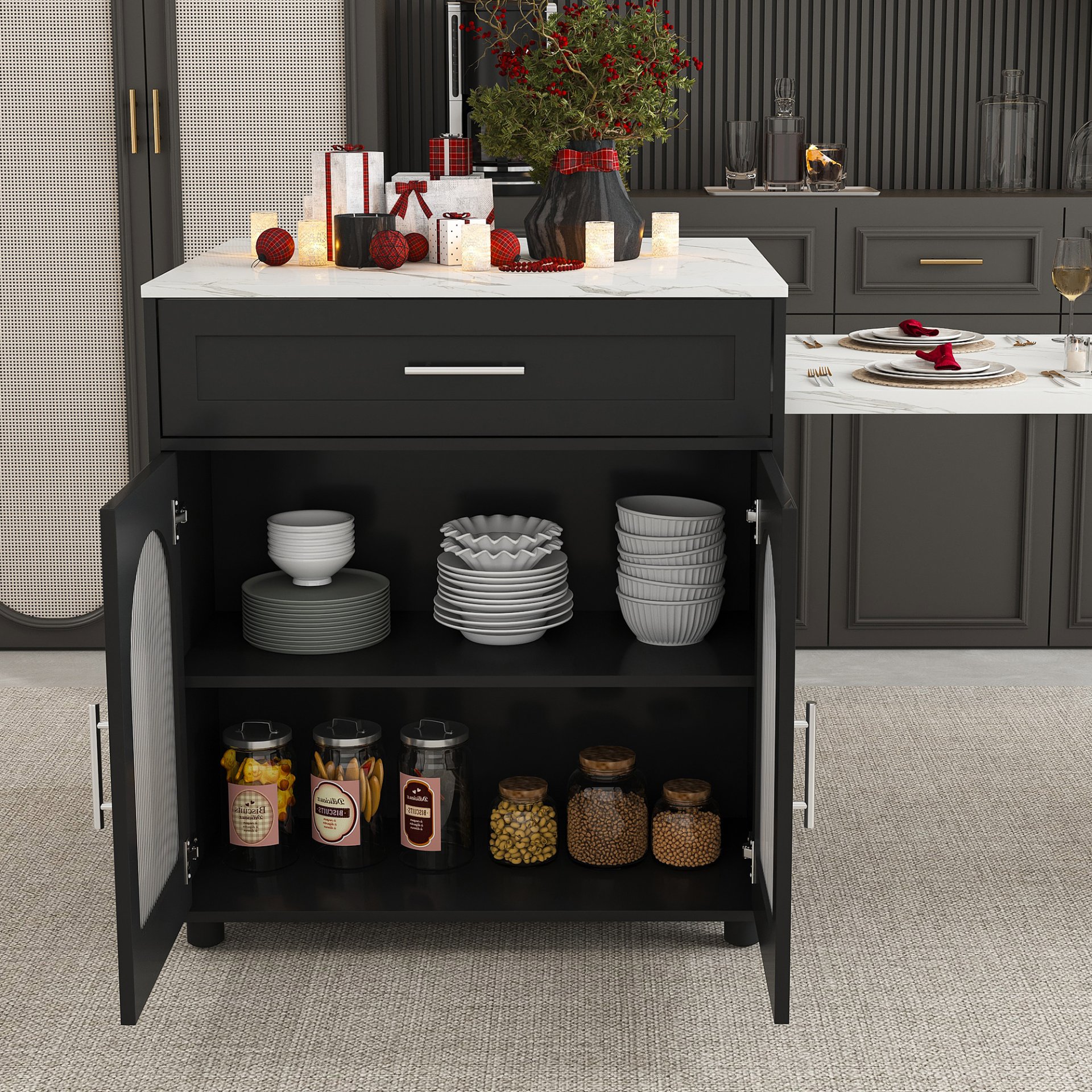 Expandable Kitchen Island With Dining Table - Black - Image 6
