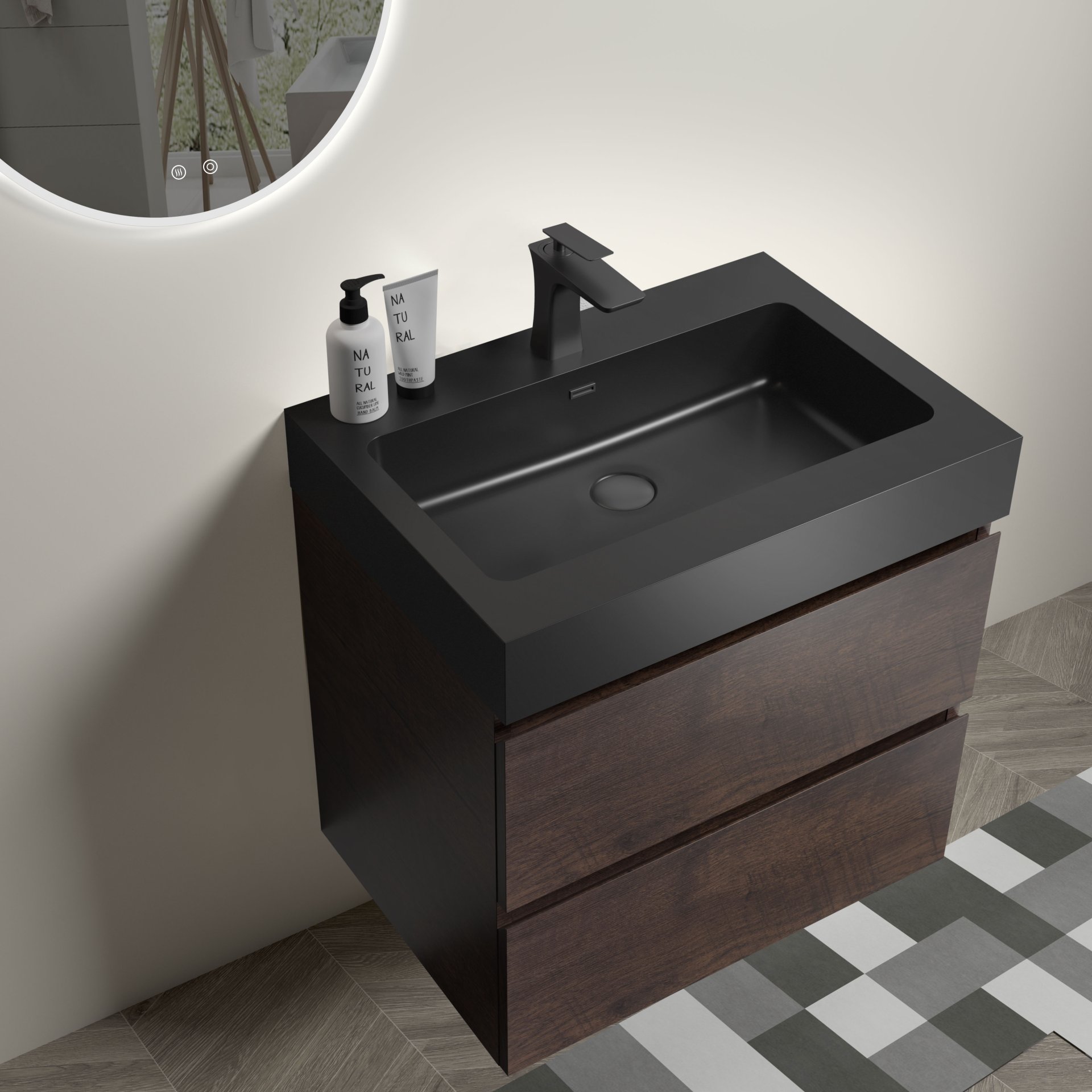 Alice - 24" Bathroom Vanity With Sink, Large Storage Wall Mounted Floating Bathroom Vanity For Modern Bathroom, One-Piece Sink Basin Without Drain And Faucet - Walnut / Black - Image 5