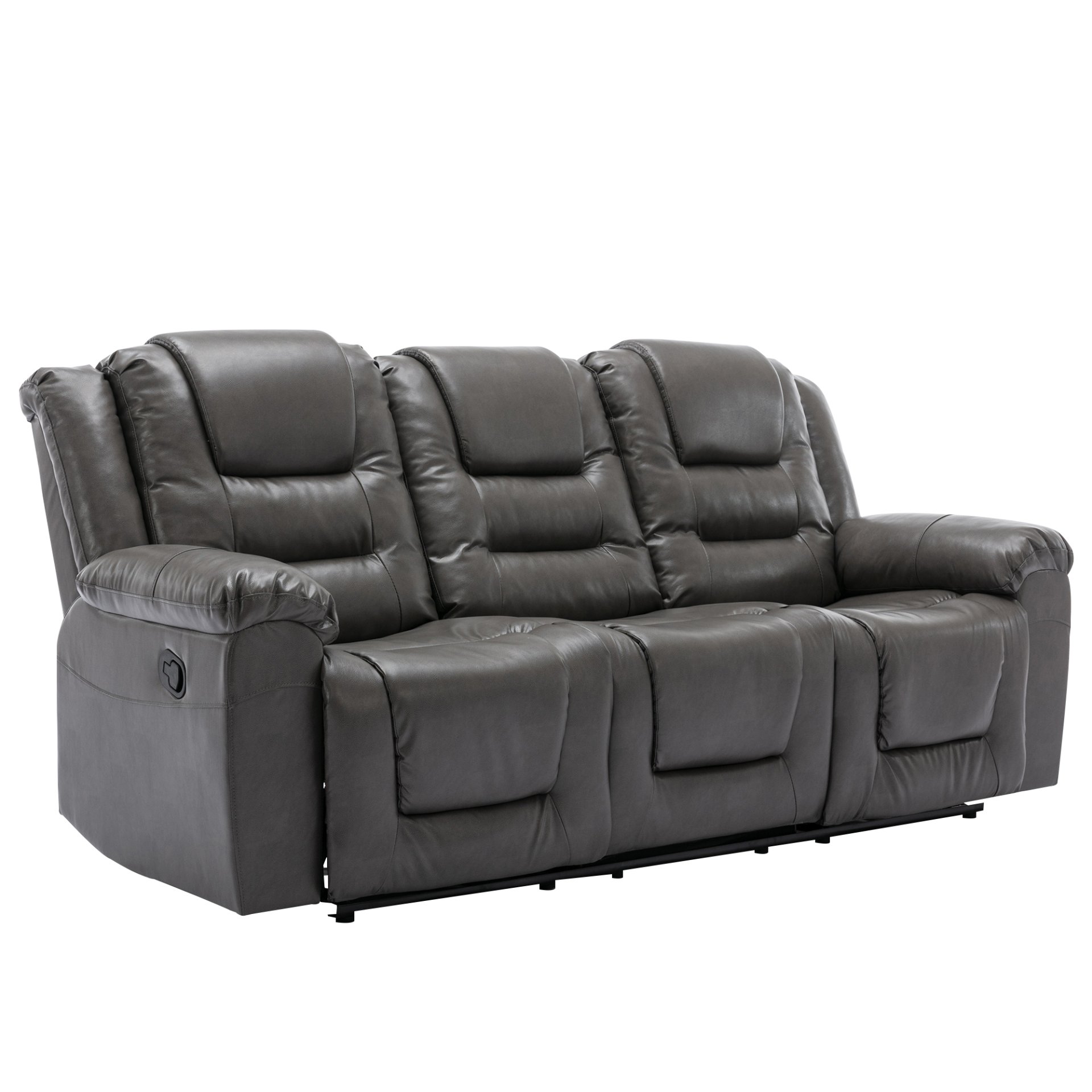 Home Theater Recliner Set Manual Recliner Chair With Wide Armrest, Two Built-In Cup Holders For Living Room - Gray - Image 23
