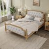 Full Size Traditional Style Solid Bed Frame With Upholstered Tufted Headboard, No Box Spring Needed - Antique Walnut - Image 11