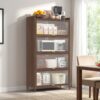 4 Flip Doors Cabinet, With Ample Storage Space For Living Room - Walnut - Image 3