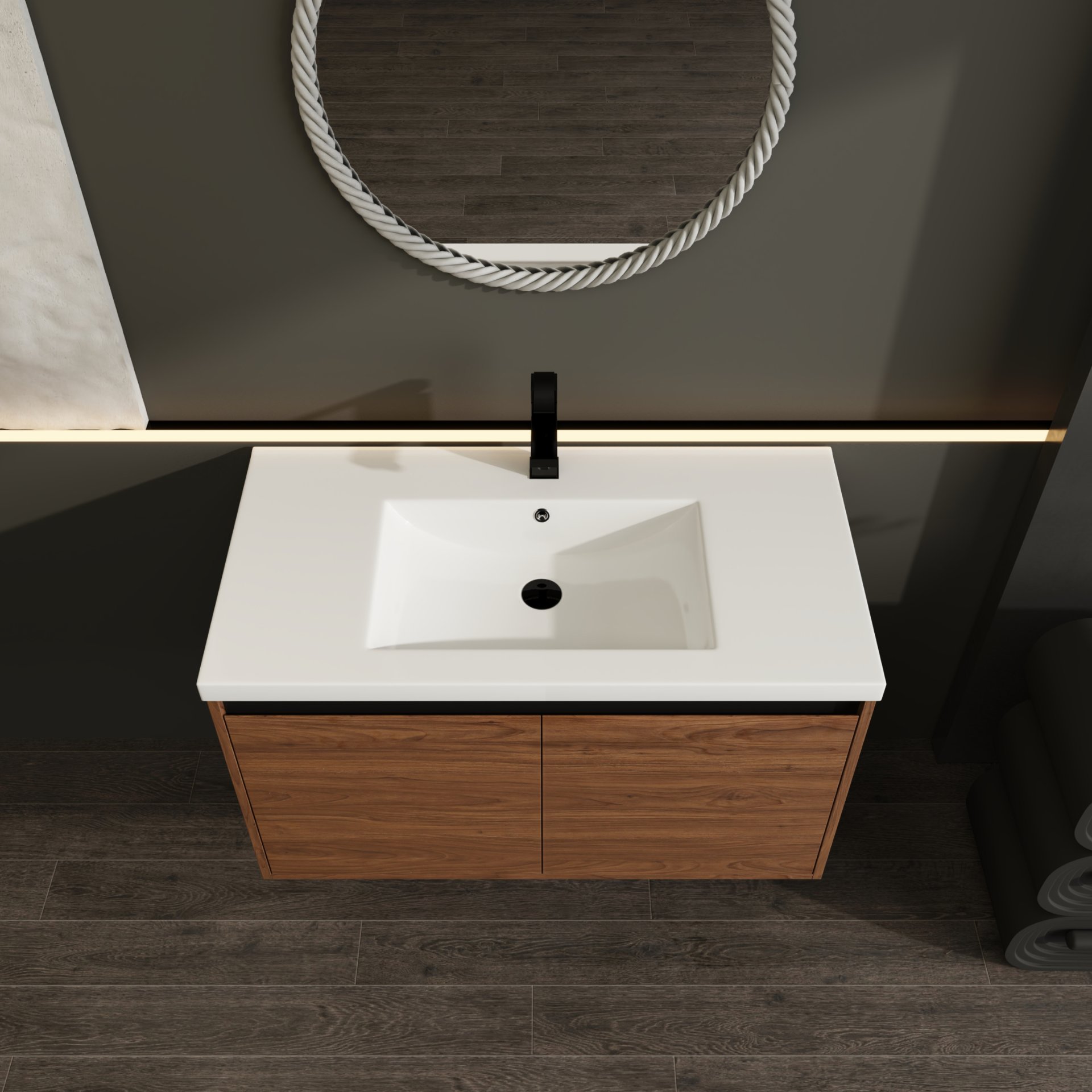 36" Bathroom Vanity Set With Resin Countertop Sink And 2 Doors - Brown - Image 5