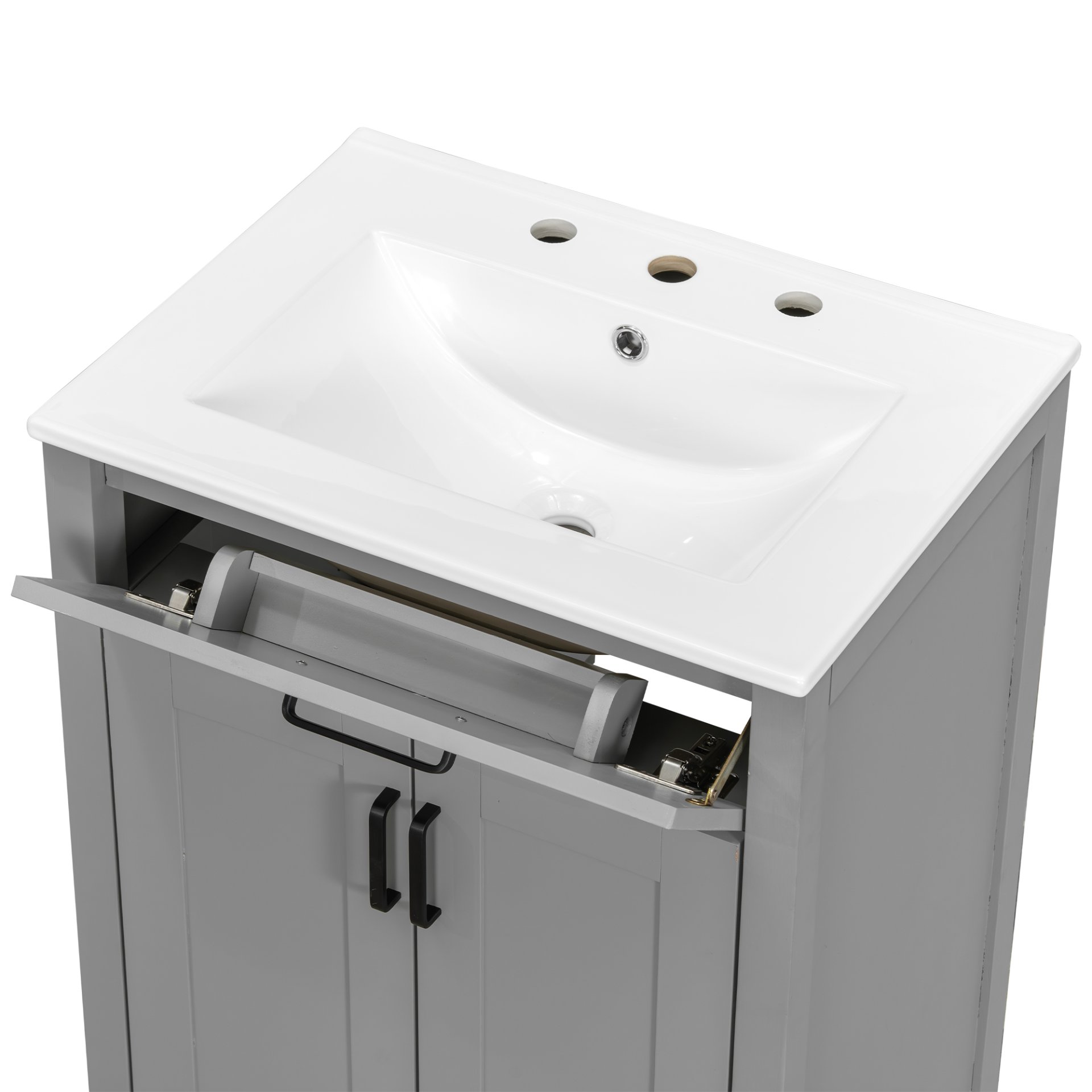 Bathroom Vanity With Sink, Soft Close Doors, Flip Drawer, Double Layer Door Shelves - Grey - Image 18