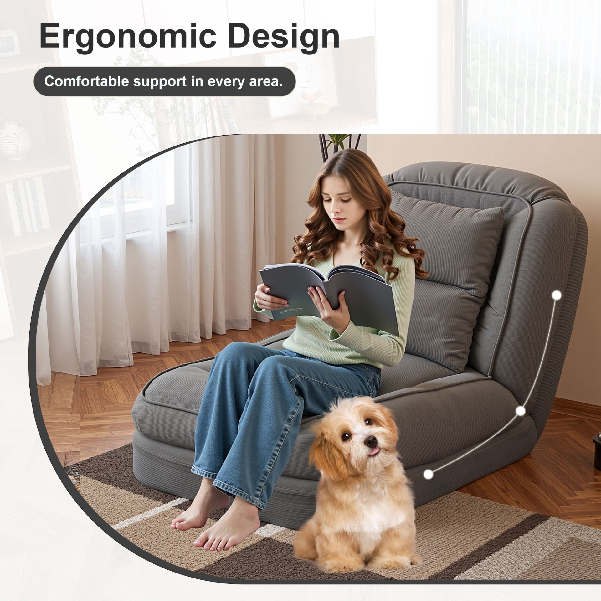 Human Dog Bed, Foldable Lazy Sofa Bed With 5 Adjustable Positions - Gray - Image 7