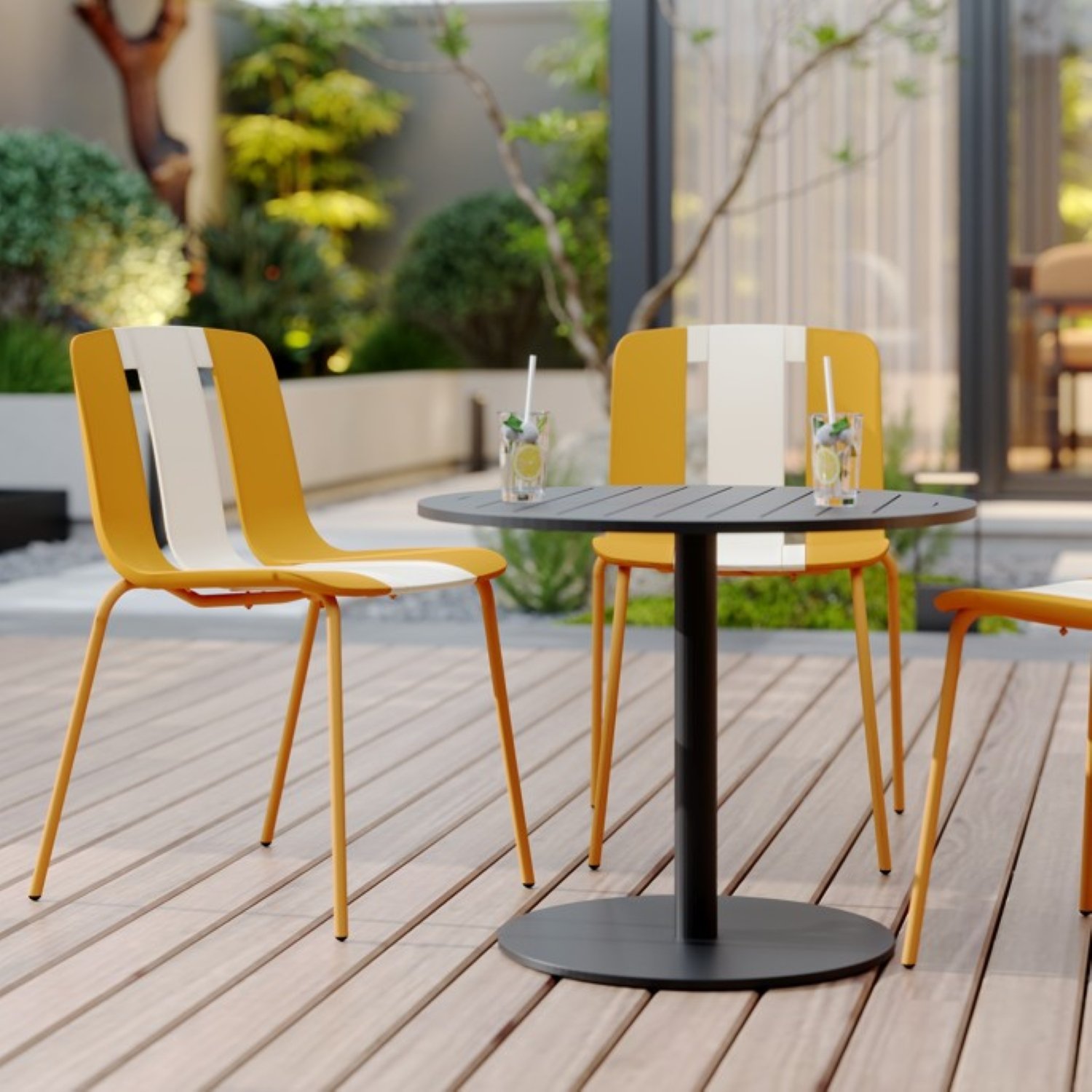 4 Piece Set Of Modern Striped Color Blocking Single Chairs, Waterproof And Fade Resistant - White / Orange - Image 6