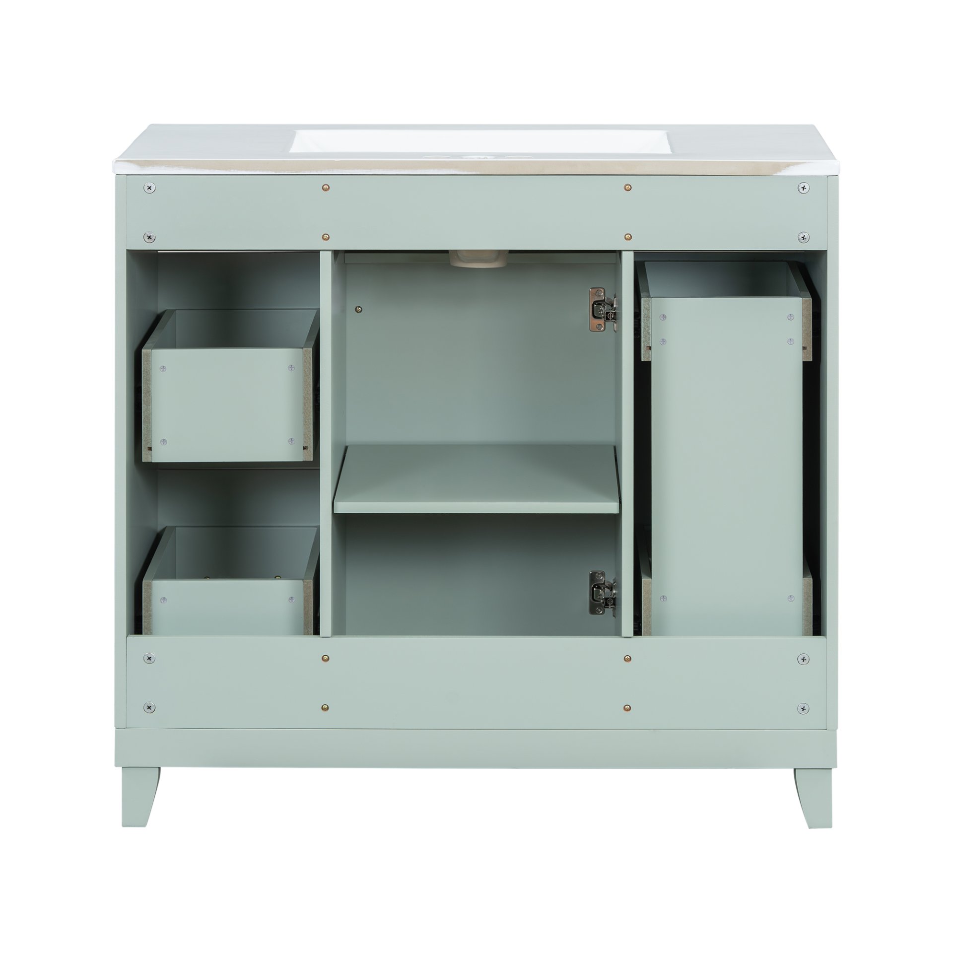 36" Bathroom Vanity With Sink, Soft Close Doors, Adjustable Shelves, And Hairdryer Storage - Green - Image 16