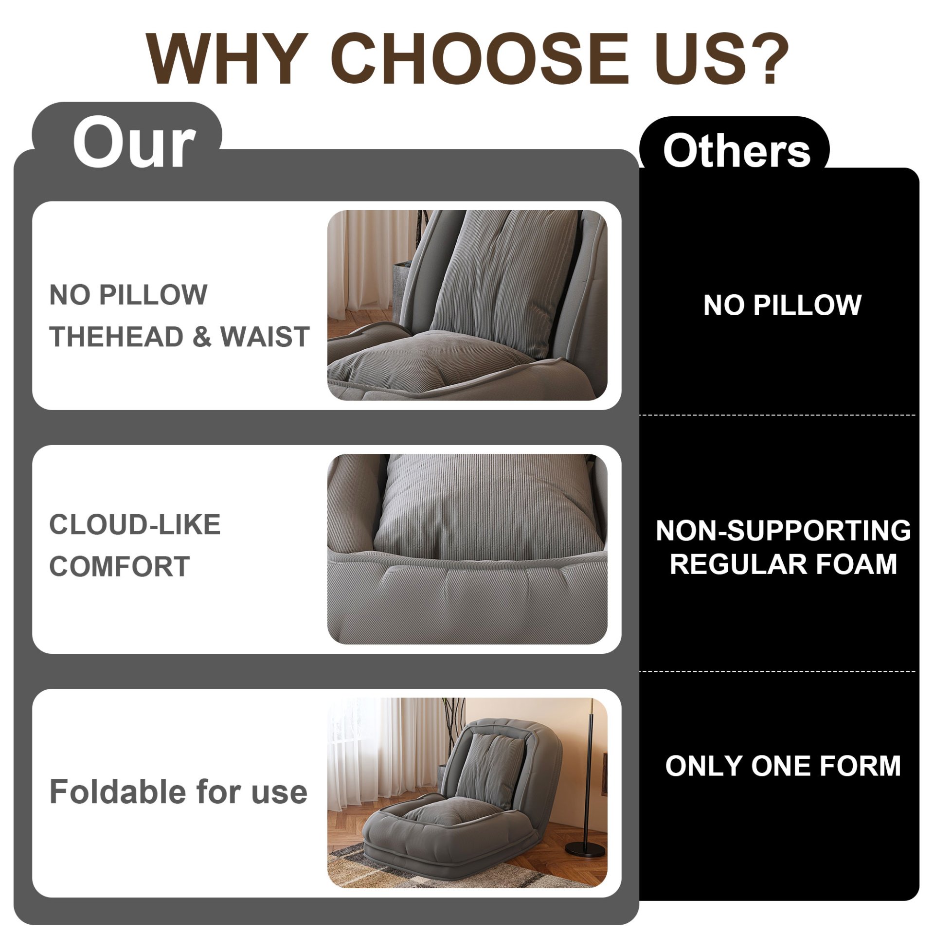 Human Dog Bed, Foldable Lazy Sofa Bed With 5 Adjustable Positions - Gray - Image 9