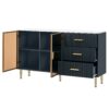 Modern Sideboard Buffet Cabinet Marble Sticker Tabletop And Amber-Yellow Tempered Glass Doors With Gold Metal Legs & Handles - Navy Blue - Image 9