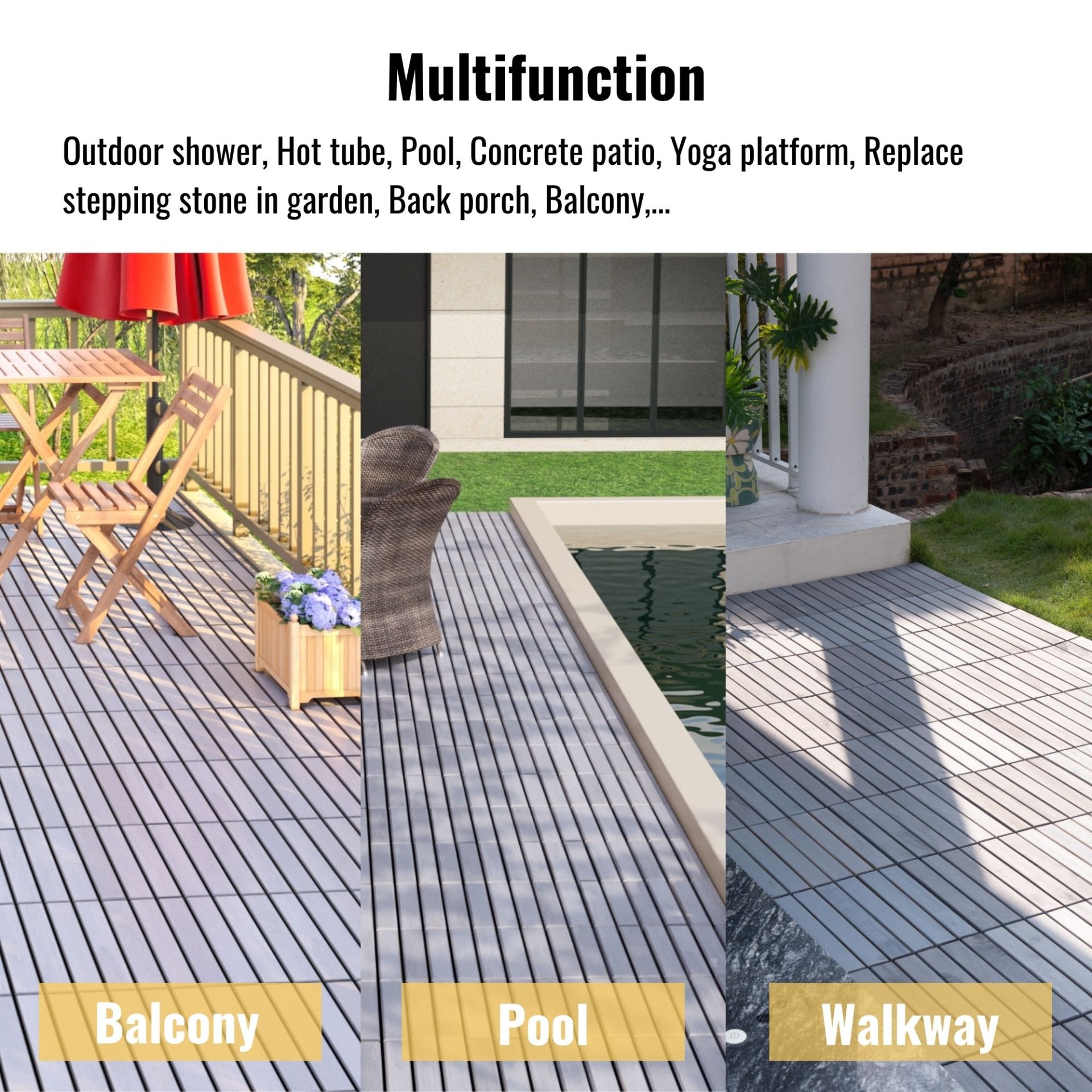 Interlocking Deck Tiles Striped Pattern Square Outdoor Flooring - Light Gray - Image 11