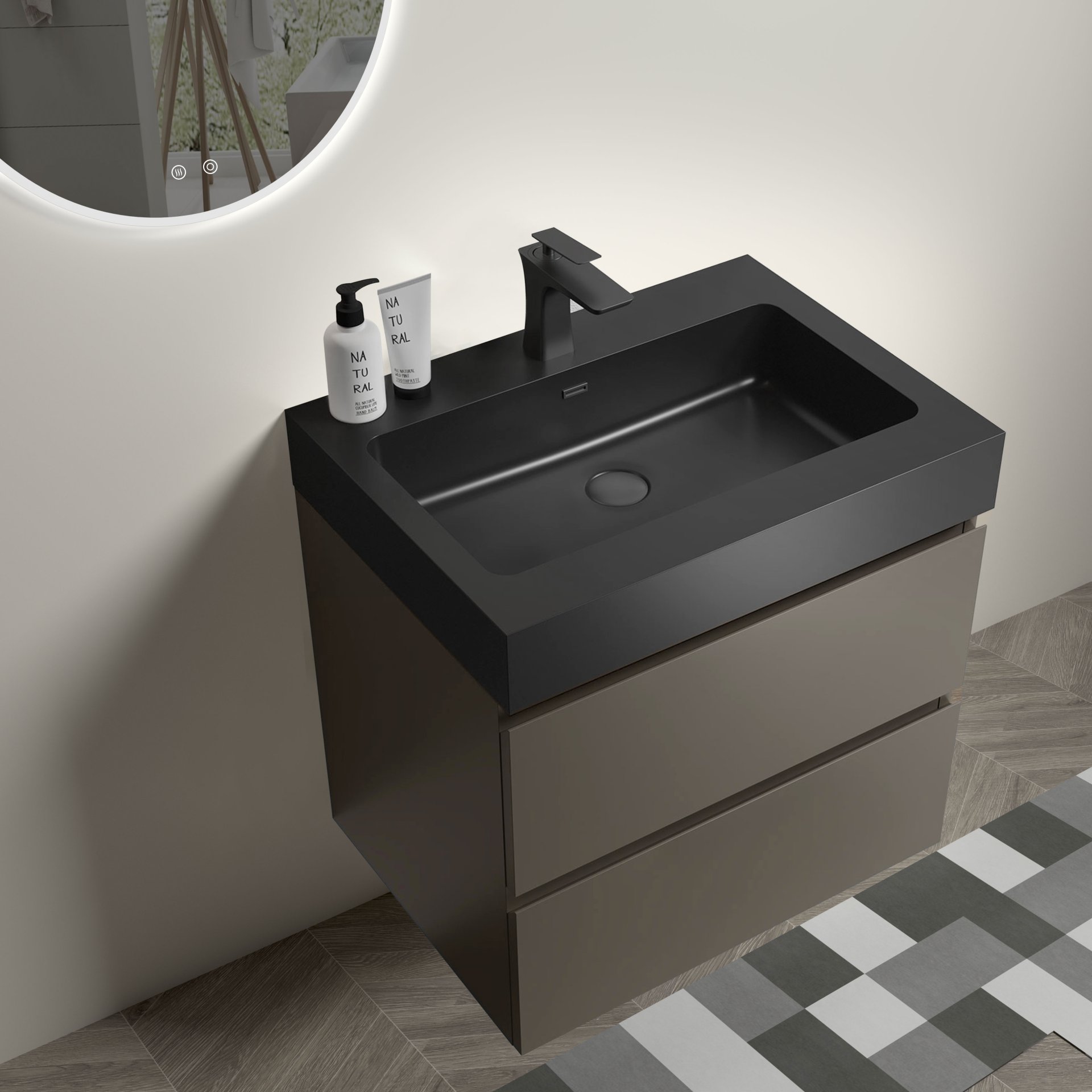 Alice - 24" Bathroom Vanity With Sink, Large Storage Wall Mounted Floating Bathroom Vanity For Modern Bathroom, One-Piece Black Sink Basin Without Drain And Faucet - Black / Gray - Image 5