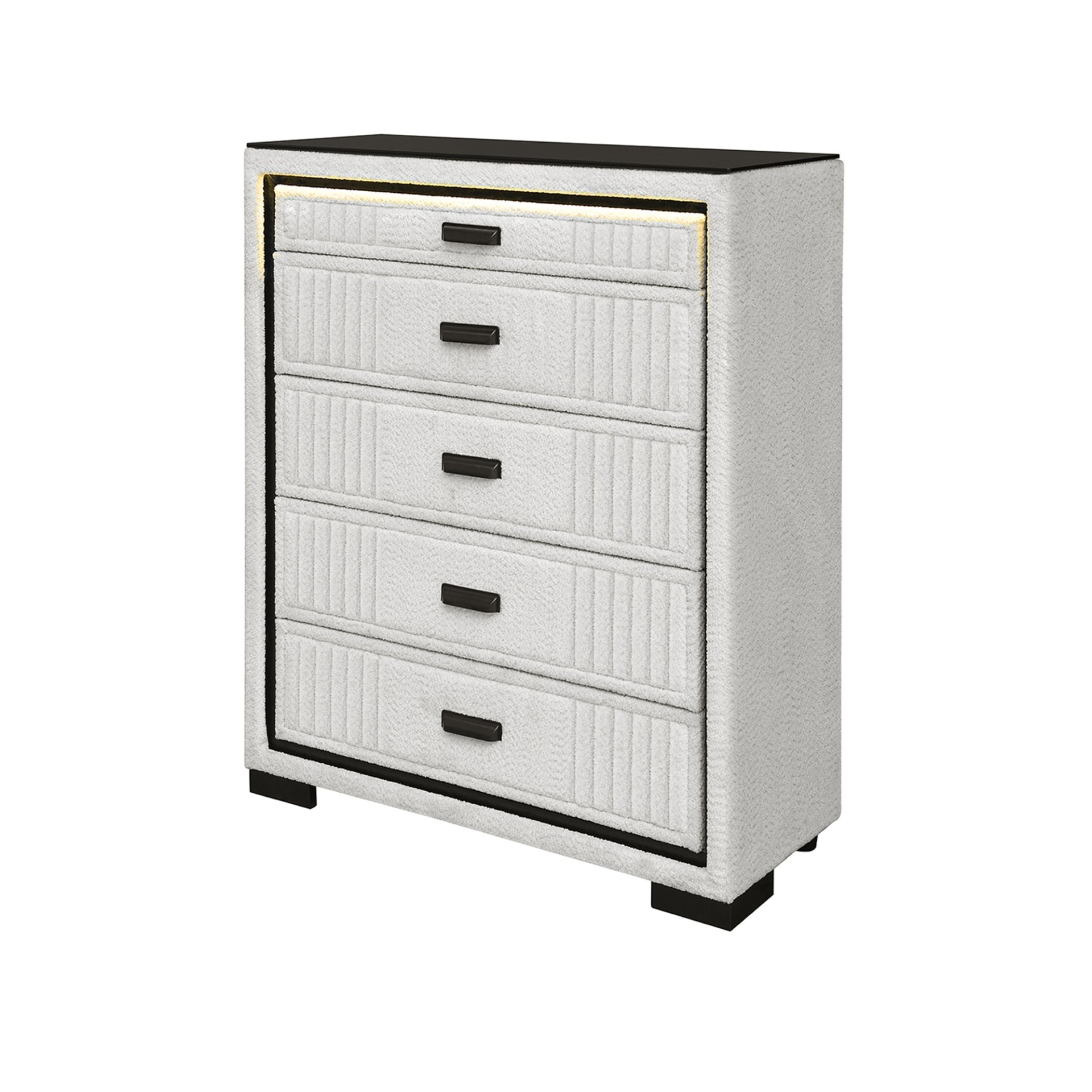 Isaiah - Chest With Upholstered Frame, LED Lighting, Block Feet - White / Black - Image 5