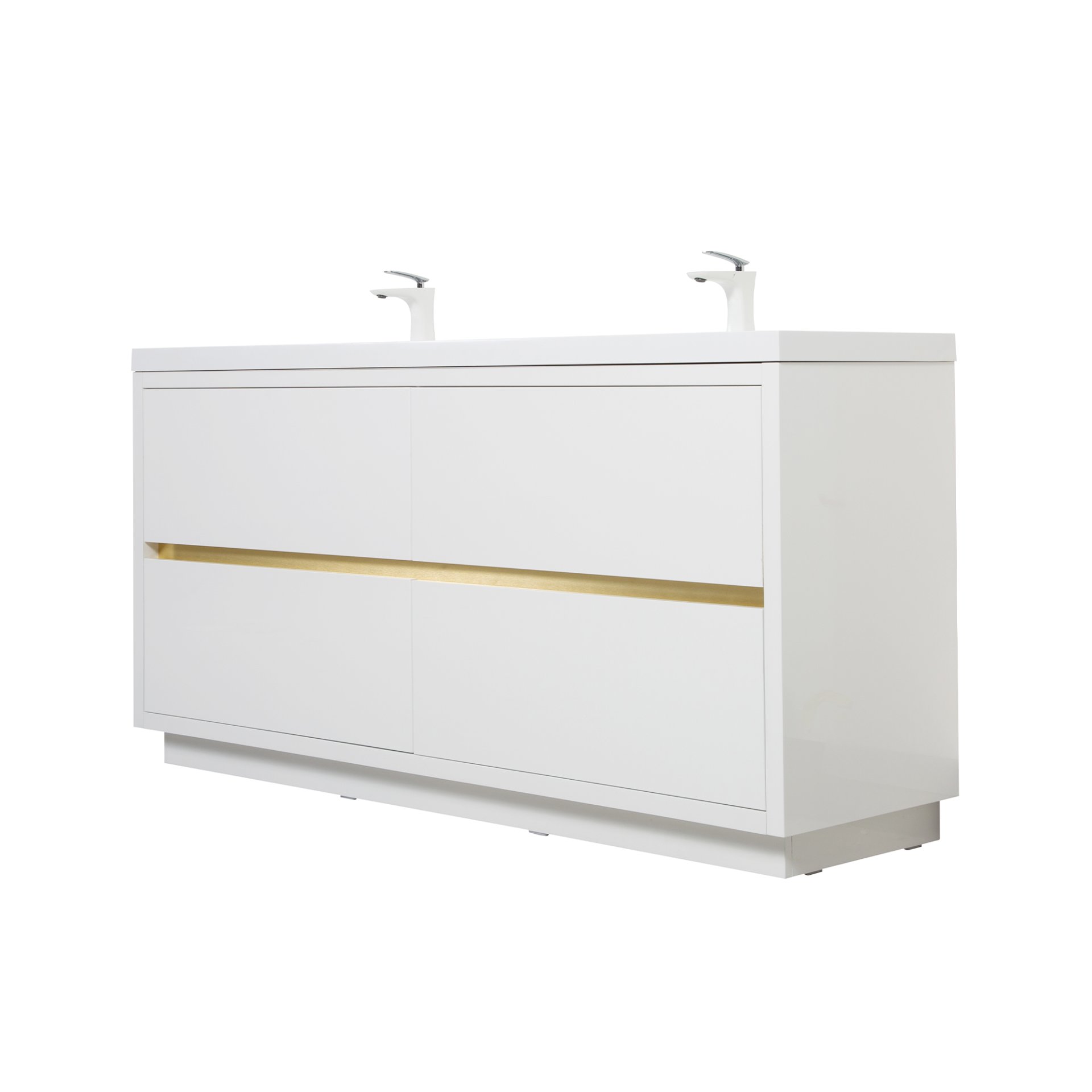 Freestanding Bathroom Vanity With Sink, Bathroom Storage Vanity Cabinet With Stone Resin Countertop And Soft Close Drawers - Glossy White - Image 14