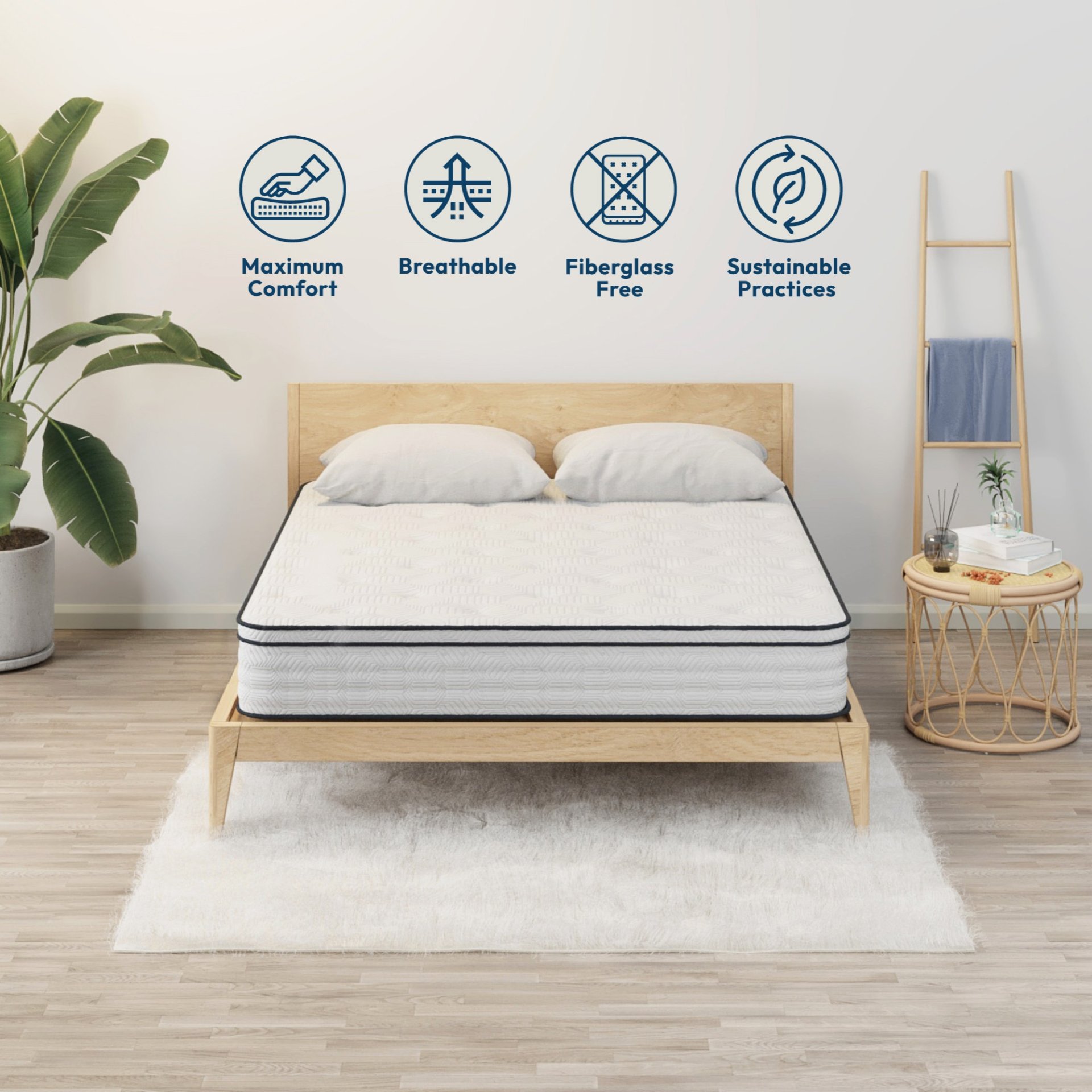 12'' Queen Hybrid Mattress With Pocket Springs And Memory Foam, Medium Firm Support - White - Image 9
