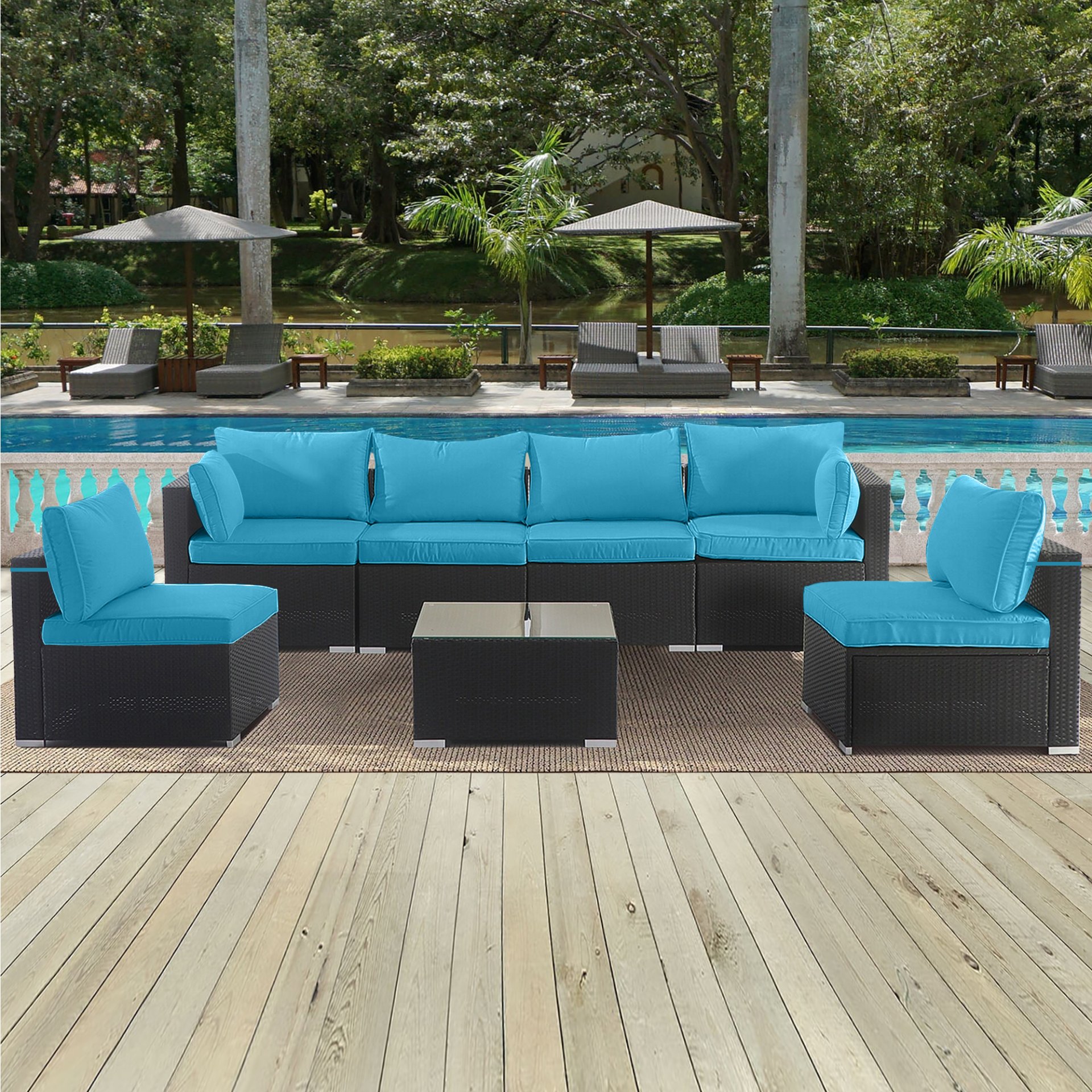 Outdoor Deep Seat Cushions For Patio Furniture Replacement, Cushion Set For Sectionals - Sky Blue - Image 2