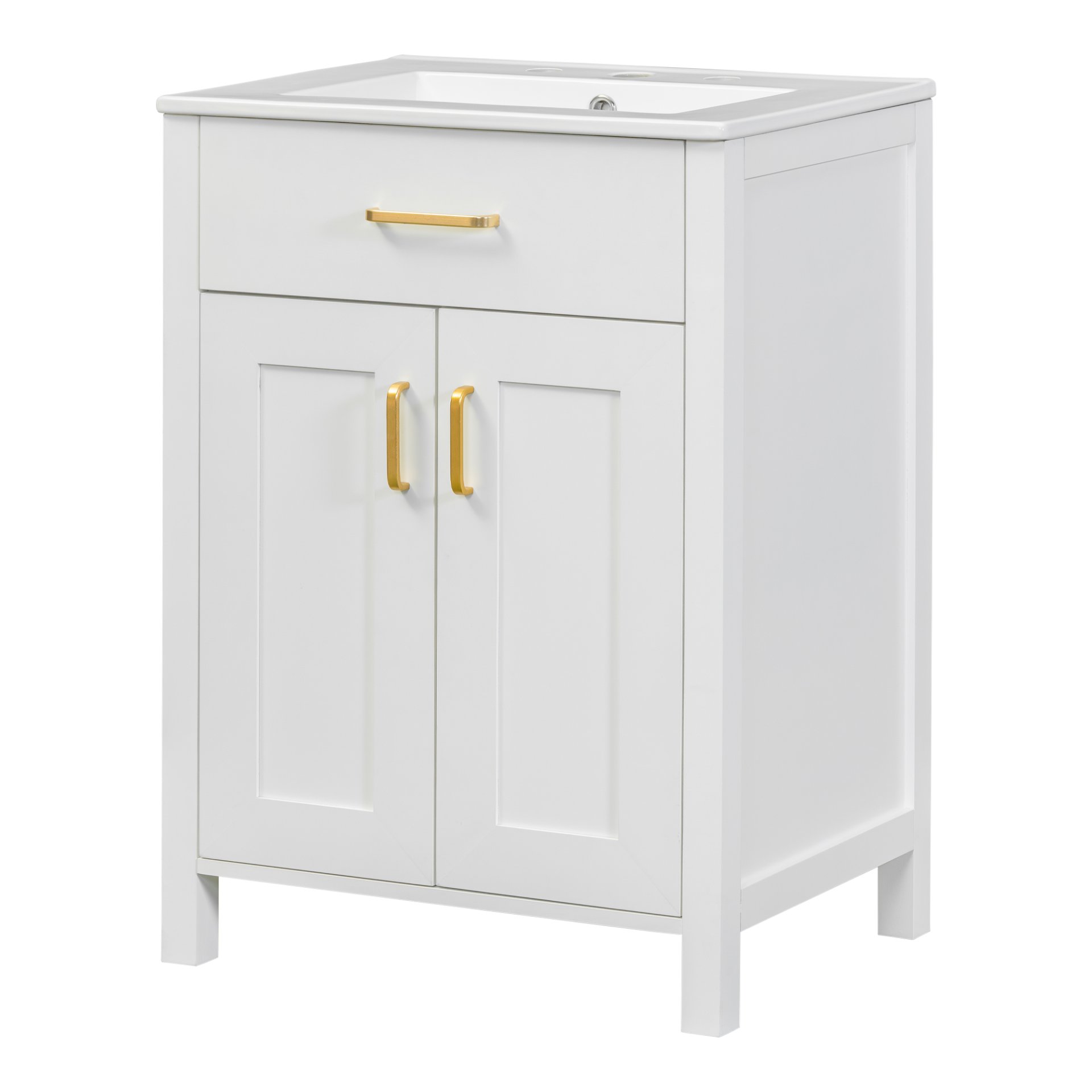 Bathroom Vanity Combo With Ceramic Sink, Luxurious Space-Saving Vanity, 2 Soft-Close Doors - Gold / White - Image 15