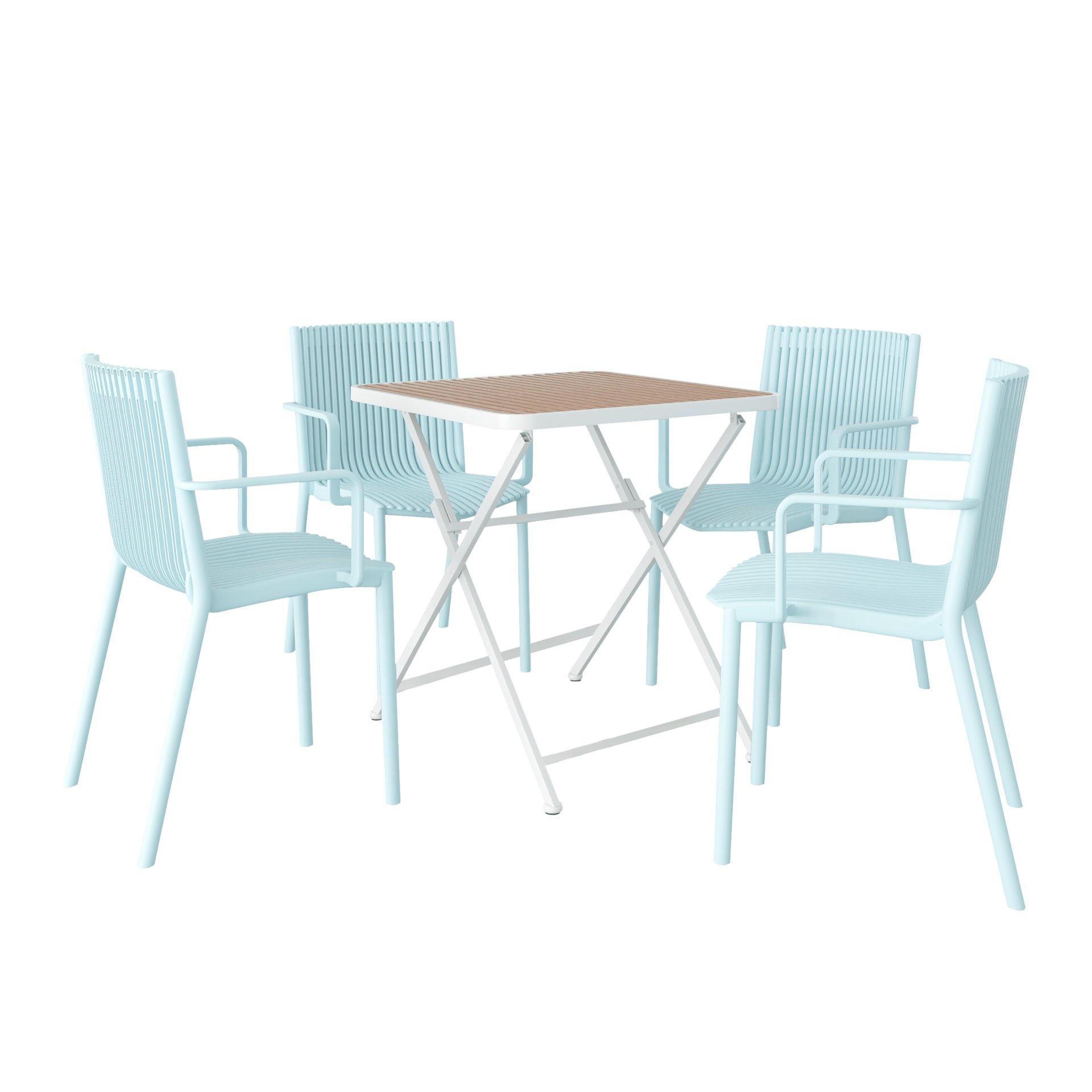 4 Stackable Plastic Armchair Matched With Folding Square Table - Khaki / Light Blue / White - Image 5