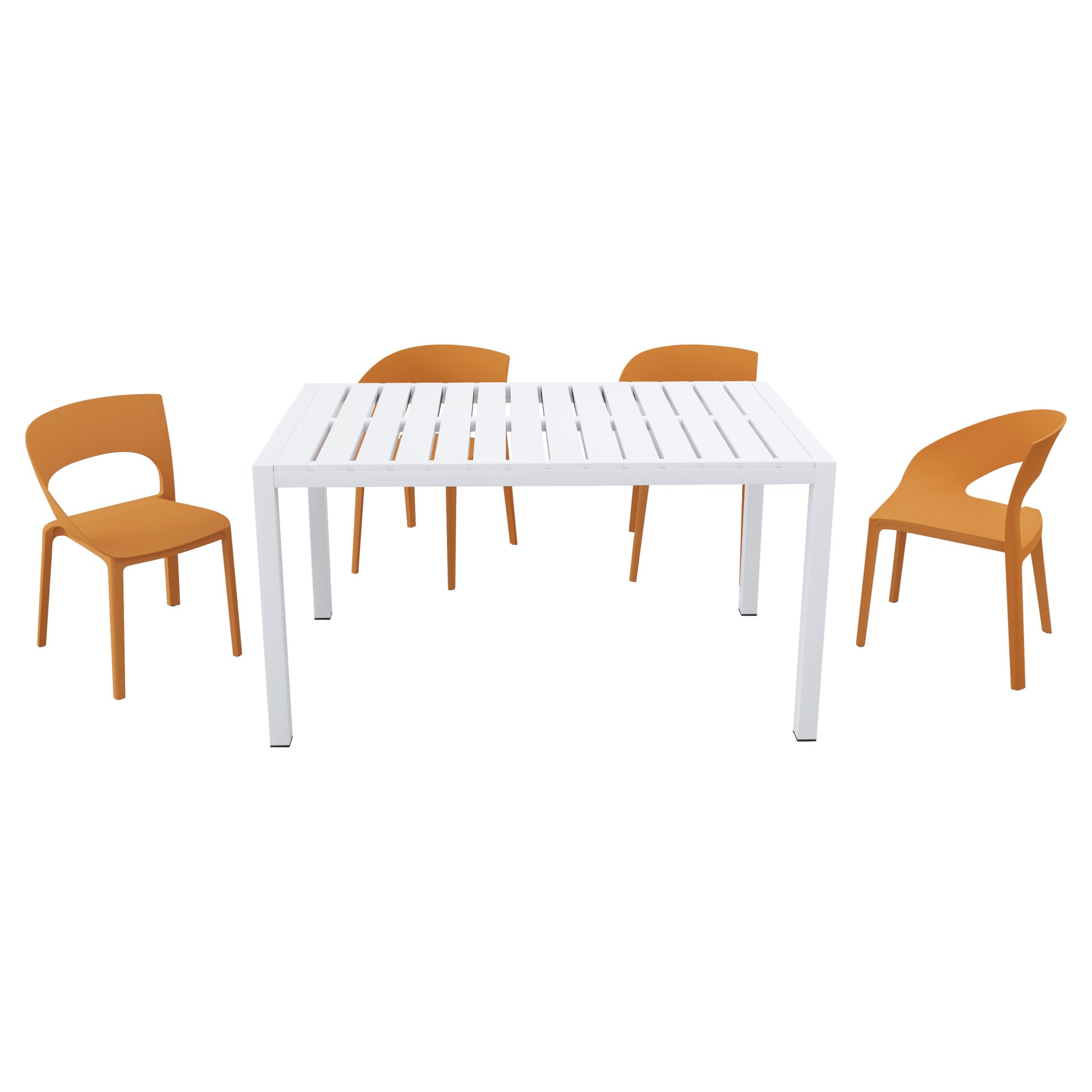 4 Piece Set Of Color Block Designed Single Chairs With Long Table - Tropical Orange / White - Image 15