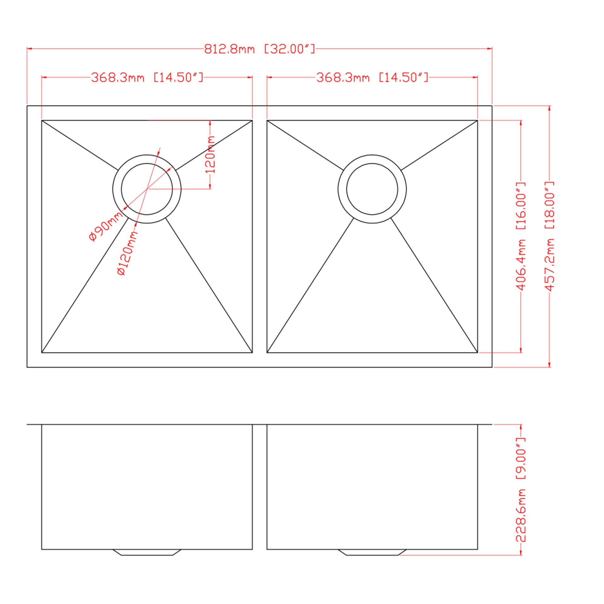 16 Gauge Undermount Double Bowl Kitchen Sink With 9" Deep Bowls - Brushed Nickel - Image 3