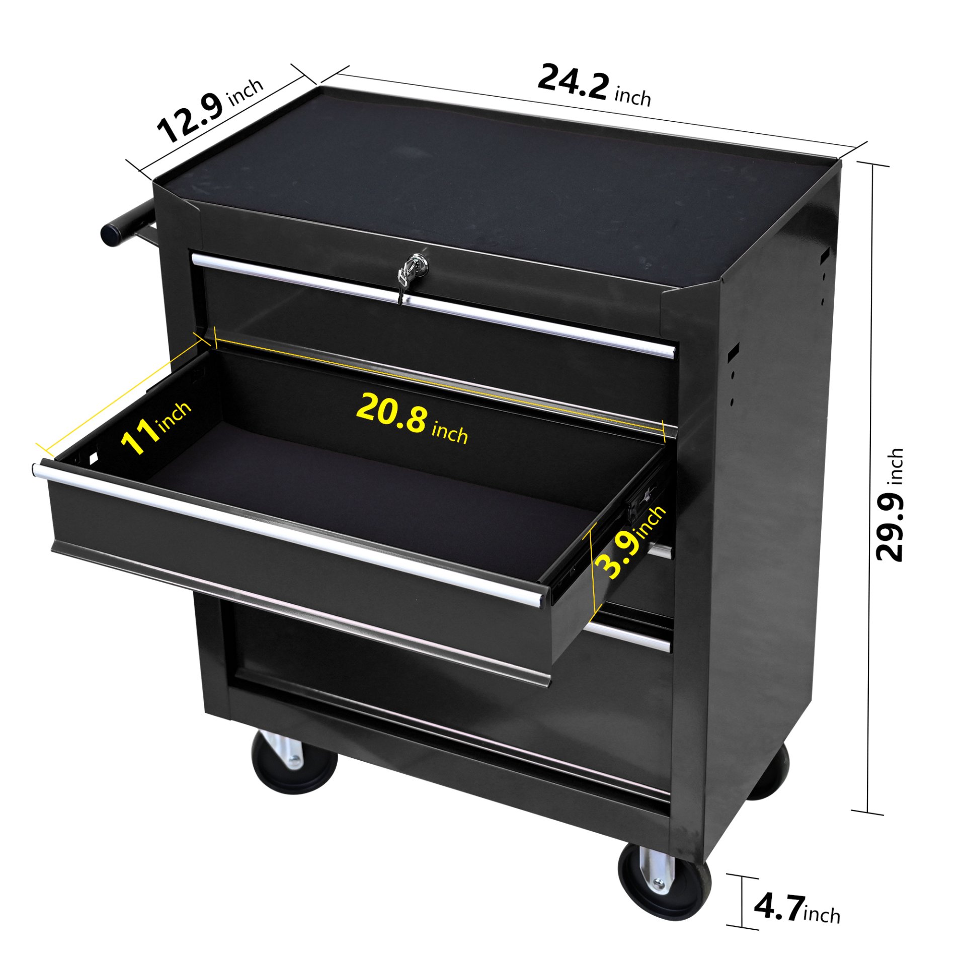 Rolling Tool Chest, 4 Drawer Tool Box With Wheels, Heavy Duty Industrial Service Cart Storage Organizer With Locking System, Rolling Tool Box Organizer Tool Case For Garage, Repair Shop - Black - Image 5