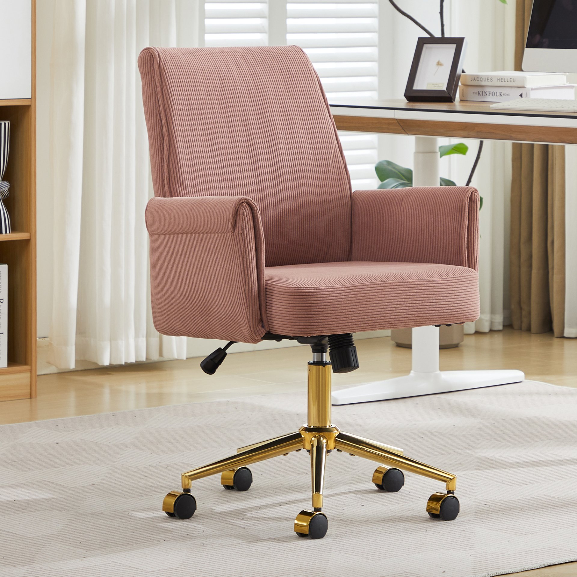 Ergonomic Mid Back Office Chair With Striped Fabric - Light Pink - Image 2