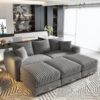 3 Seat Sofa, Deep Seat Couches With Soft Pillows And 3 Ottomans, Convertible Sofa Lounge Chair, For Living Room - Gray - Image 12