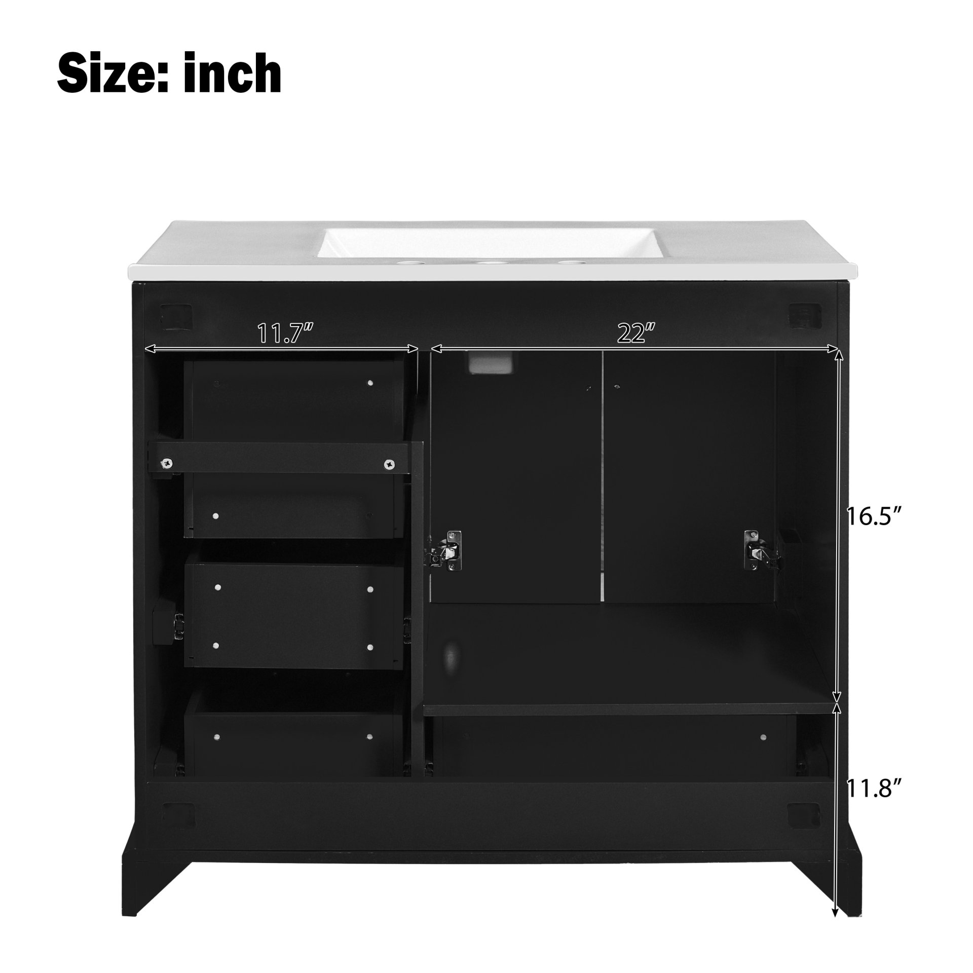 Traditional 36" Bathroom Vanity With Sink And Cabinet With Soft Close Doors And Drawers - Black - Image 11