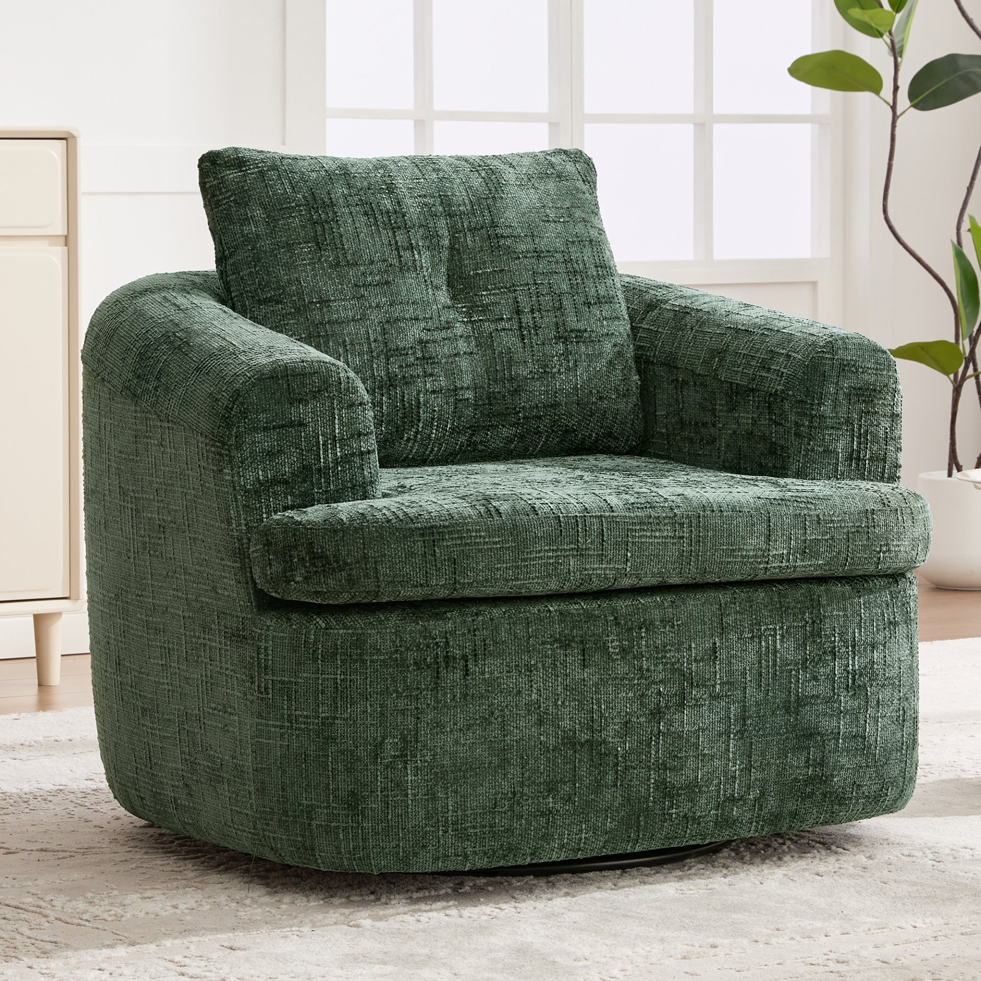 360° Swivel Accent Barrel Chair With Dual Layer Cushion, Round Seating For Living Room - Green - Image 7