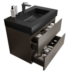 Alice - 30" Bathroom Vanity With Sink, Large Storage Wall Mounted Floating Bathroom Vanity For Modern Bathroom, One-Piece Black Sink Basin Without Drain And Faucet - Black / Gray