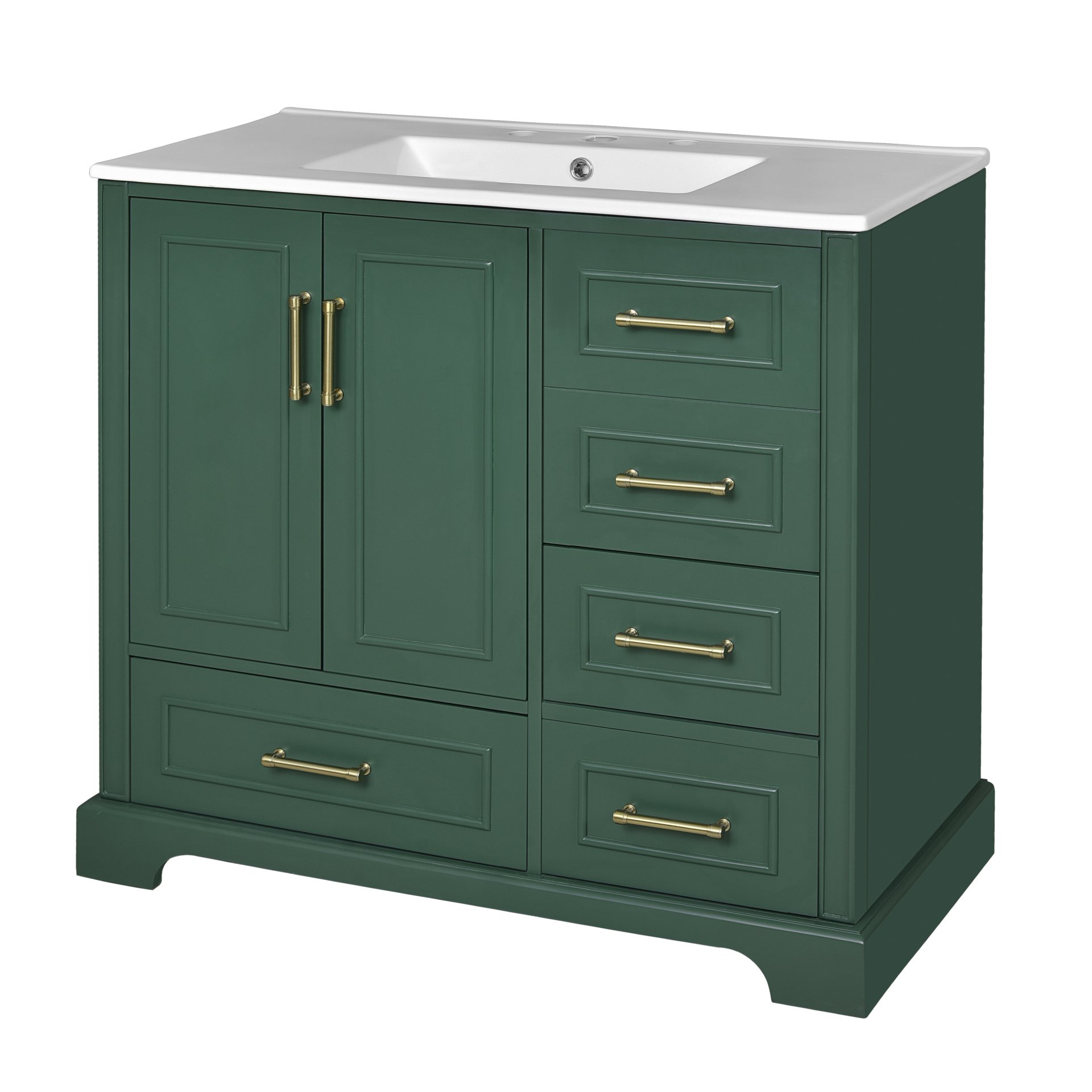 Traditional Bathroom Vanity With Sink, Soft Close Doors & Drawers, 36" - Green - Image 18