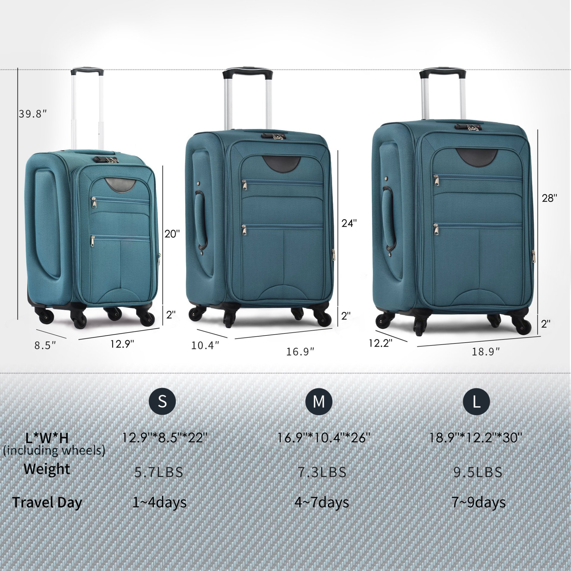 Softside Luggage Expandable 3 Piece Set Suitcase Upright Spinner Softshell Lightweight Luggage Travel Set - Green - Image 19