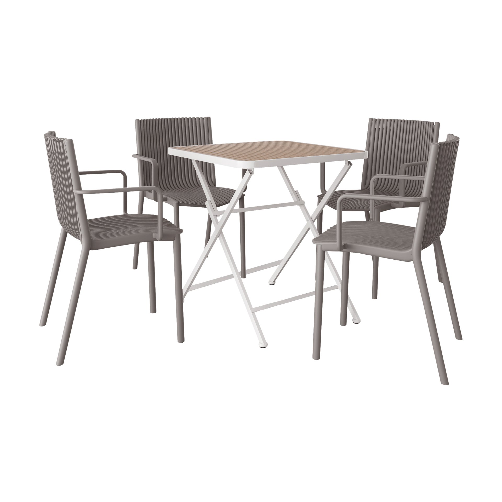 4 Stackable Plastic Armchair Matched With Folding Square Table - Khaki / Warm Grey / White - Image 17