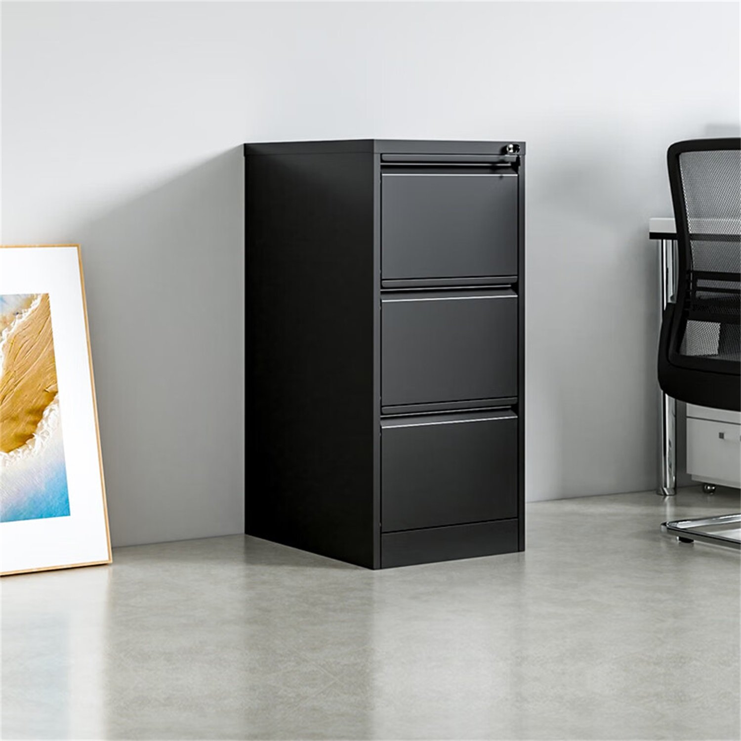 4 Drawer Vertical File Cabinet With Lock For Home Office Organizer Metal Filing Cabinet Letter / A4 / Legal Size - Black - Image 6