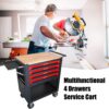 4 Drawers Multifunctional Tool Cart With Wheels And Wooden Top - Black / Red - Image 2