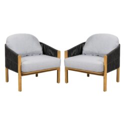 Grotta - Outdoor Wood Club Chair (Set of 2) With Rope And Cushion Frame - Gray / Teak