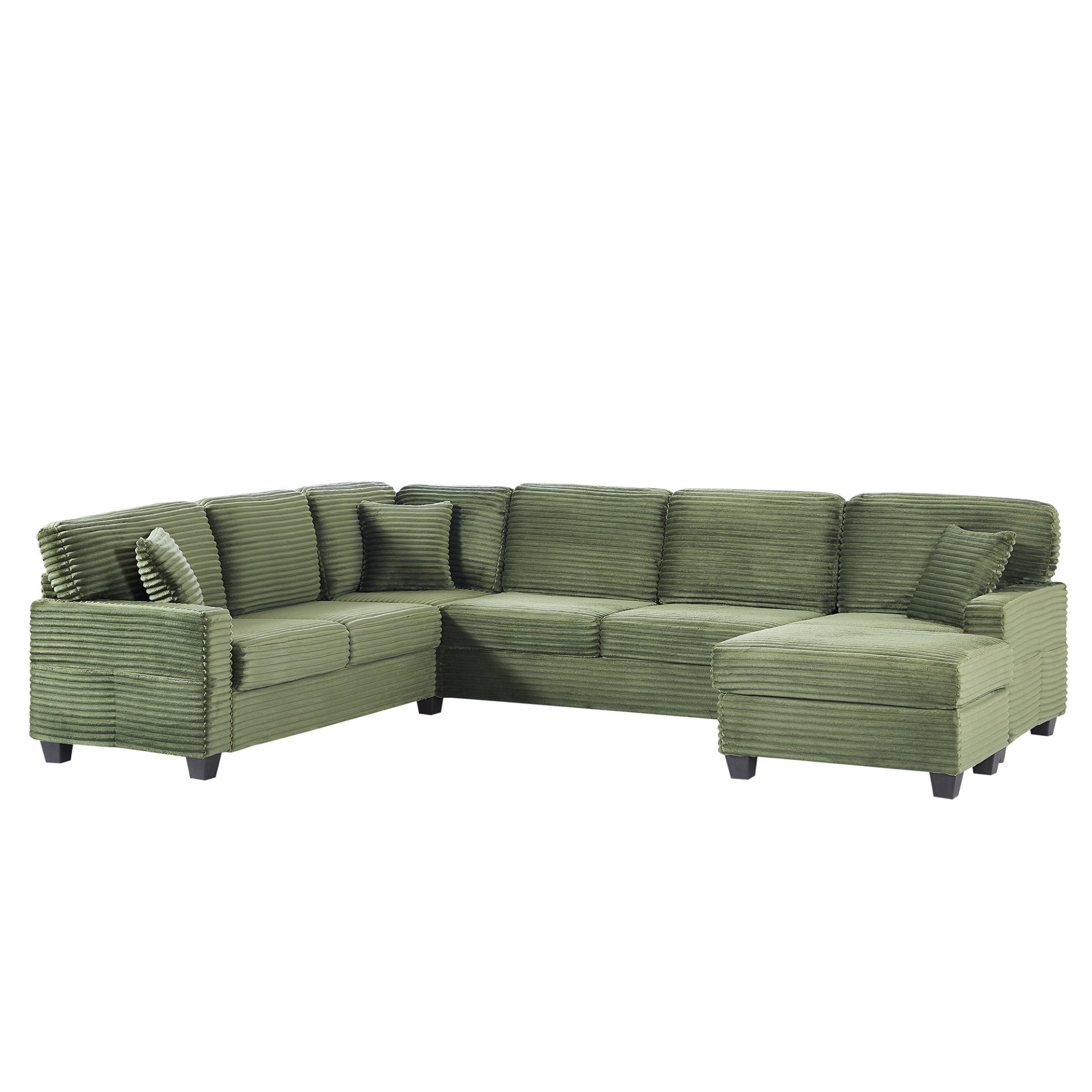 Modern Sectional Sofa U Shaped With Movable Ottoman And Side Storage Pockets Corduroy - Green - Image 12