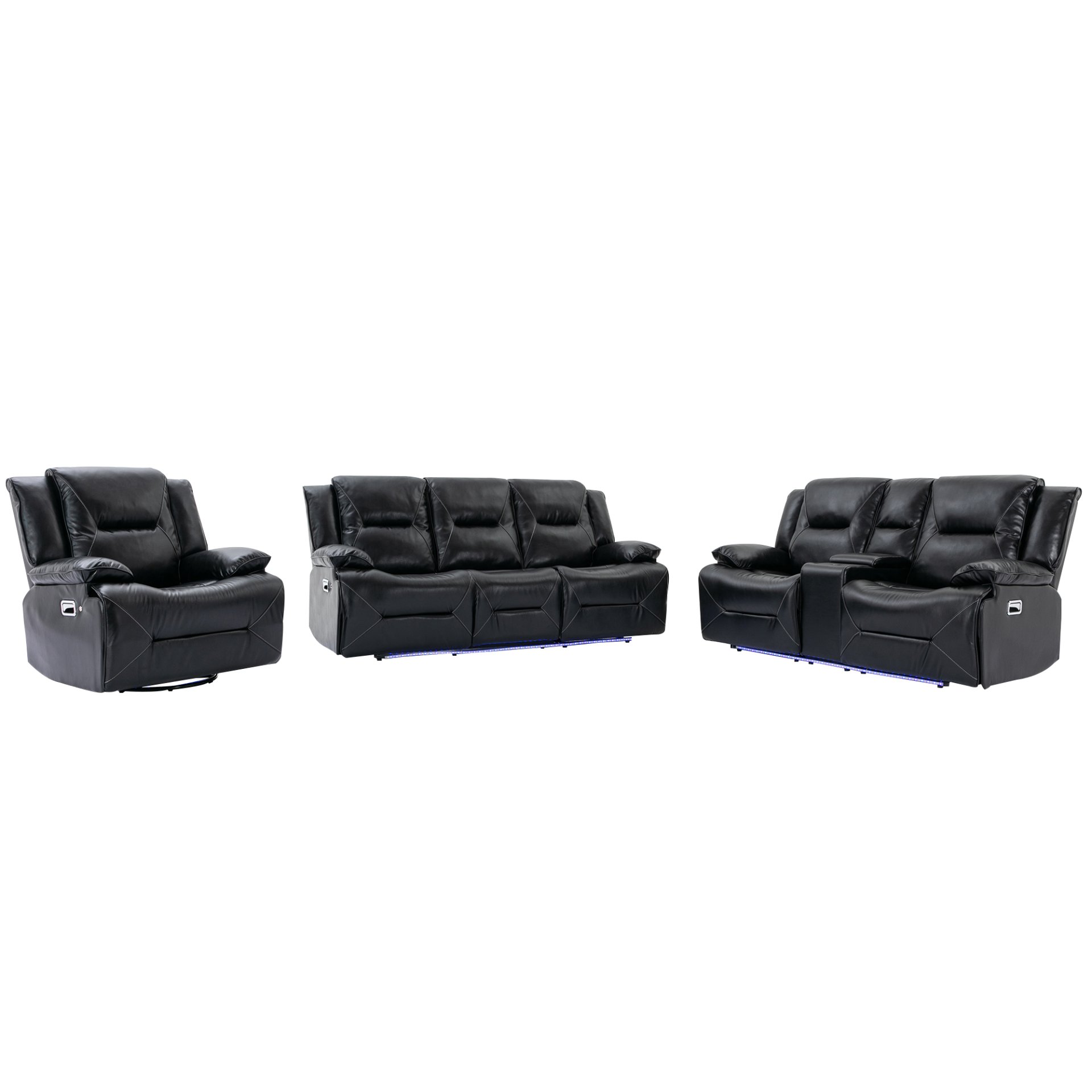 Home Theater Recliner Set Manual Recliner Chair With A Led Light Strip Two Built-In Cup Holders For Living Room - Black - Image 18
