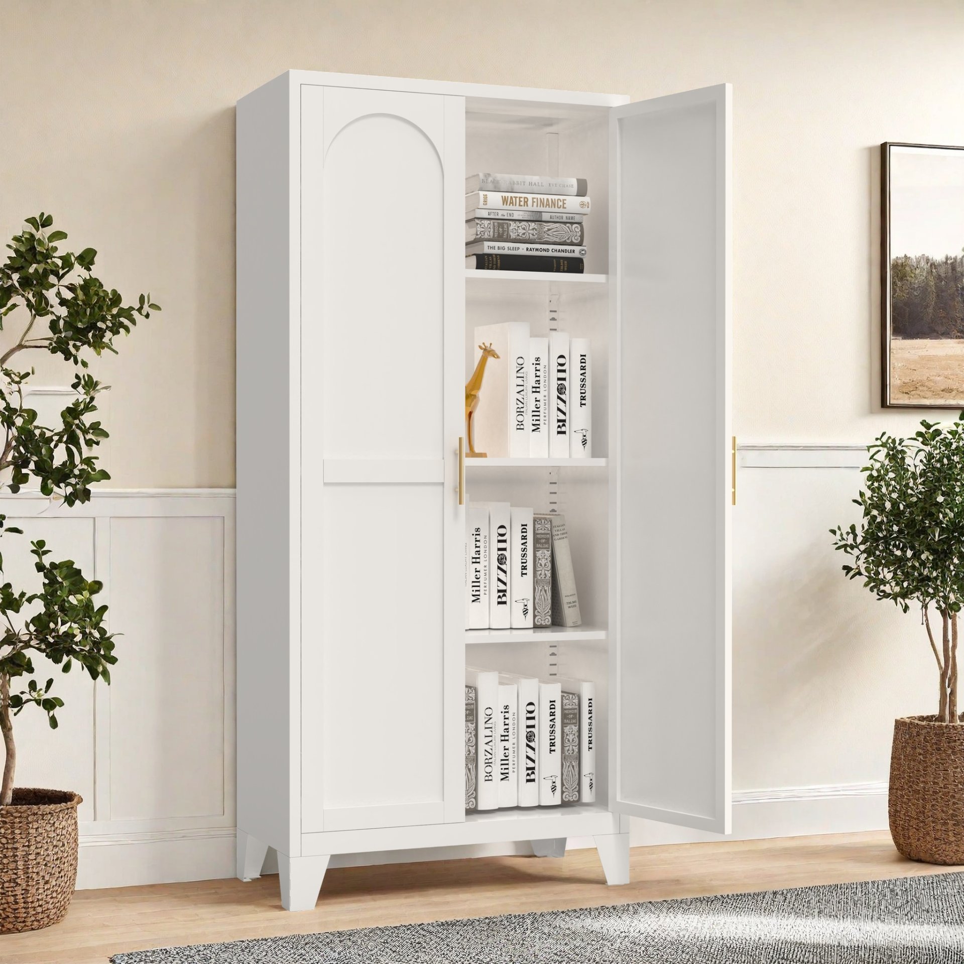 2 Shapely Doors Cabinet Metal Storage Cabinet With Doors And Adjustable Shelves For Bedroom Living Room - White - Image 2