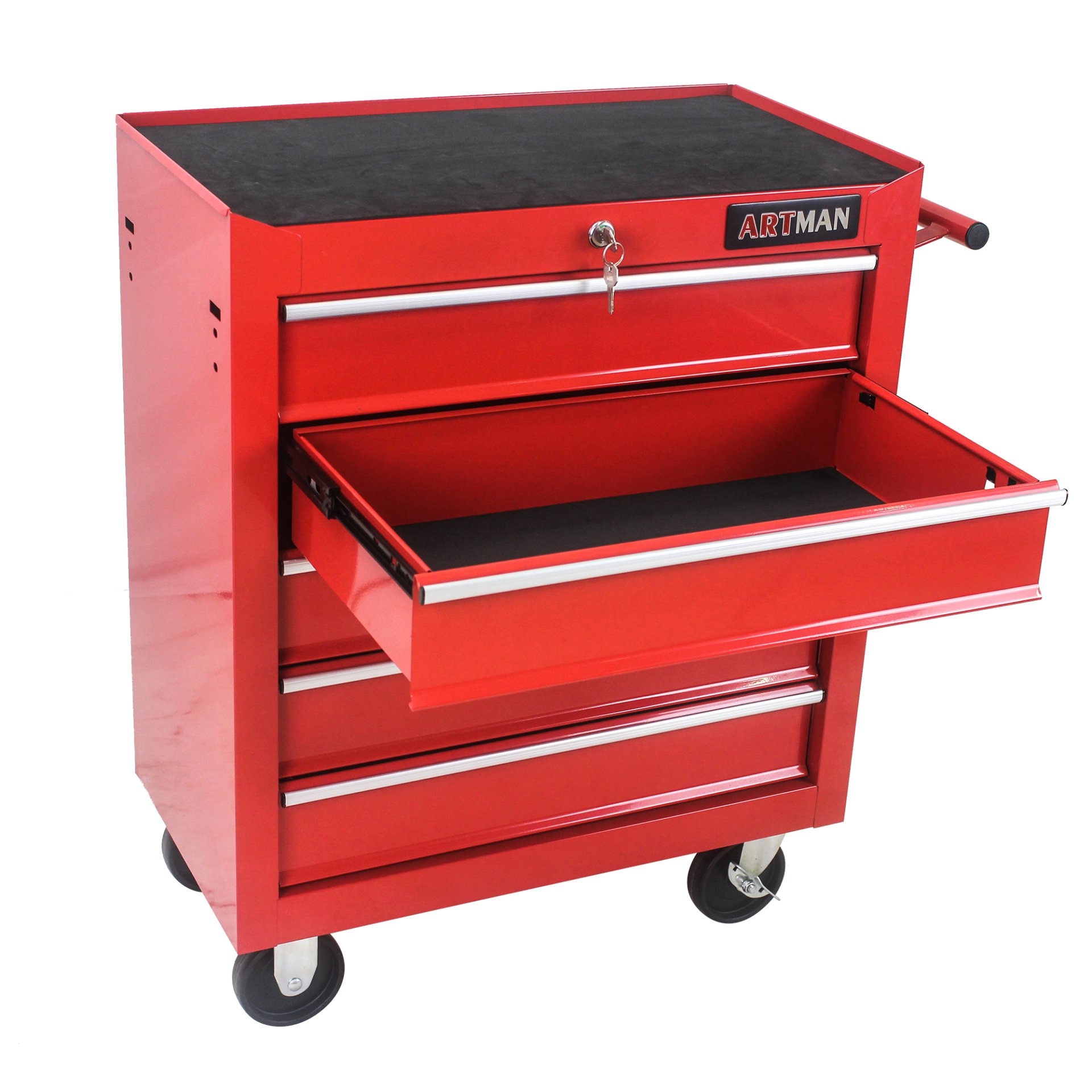 5 Drawers Multifunctional Tool Cart With Wheels - Red - Image 6